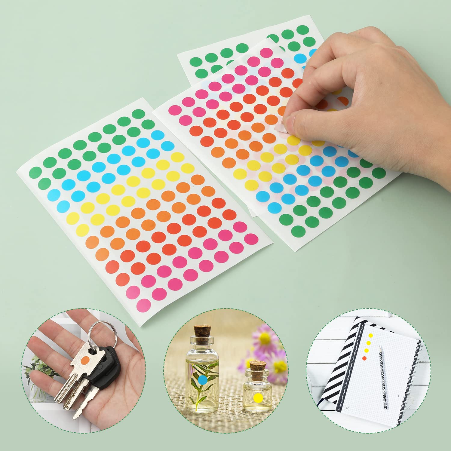 Autocollantes 5000 Pcs 20mm Gommettes Autocollantes Rondes, 10 Couleurs Multicolore, Pastille Autocollante Couleur Codage Étiquettes Pour Fournitures De Bureau École Calendriers Famille Gommettes Rondes