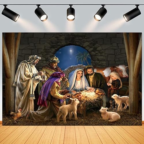 Miniatura 1 de Yeele Telón de fondo de escena de pesebre de Navidad de 10 x 8 pies, Nacimiento de Jesús, Belén, fotografía, fondo cristiano de la Virgen María,