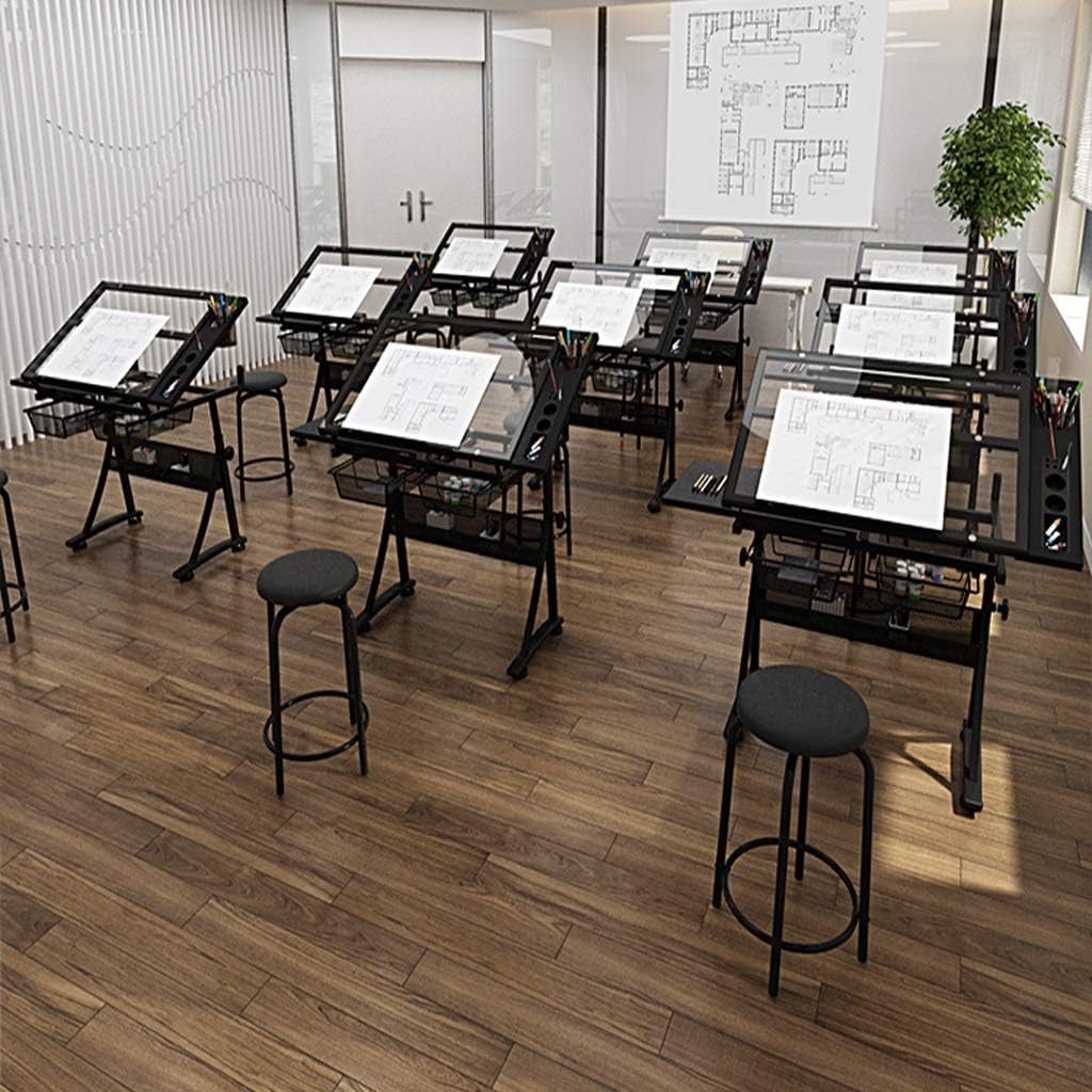 Drawing Desk Drafting Tables Drawing Desk Art and Craft Workstation Drawing Desk Height Adjustable Craft Desk Drawing Desk with Storage Glass Panel Drawing Desk for Work