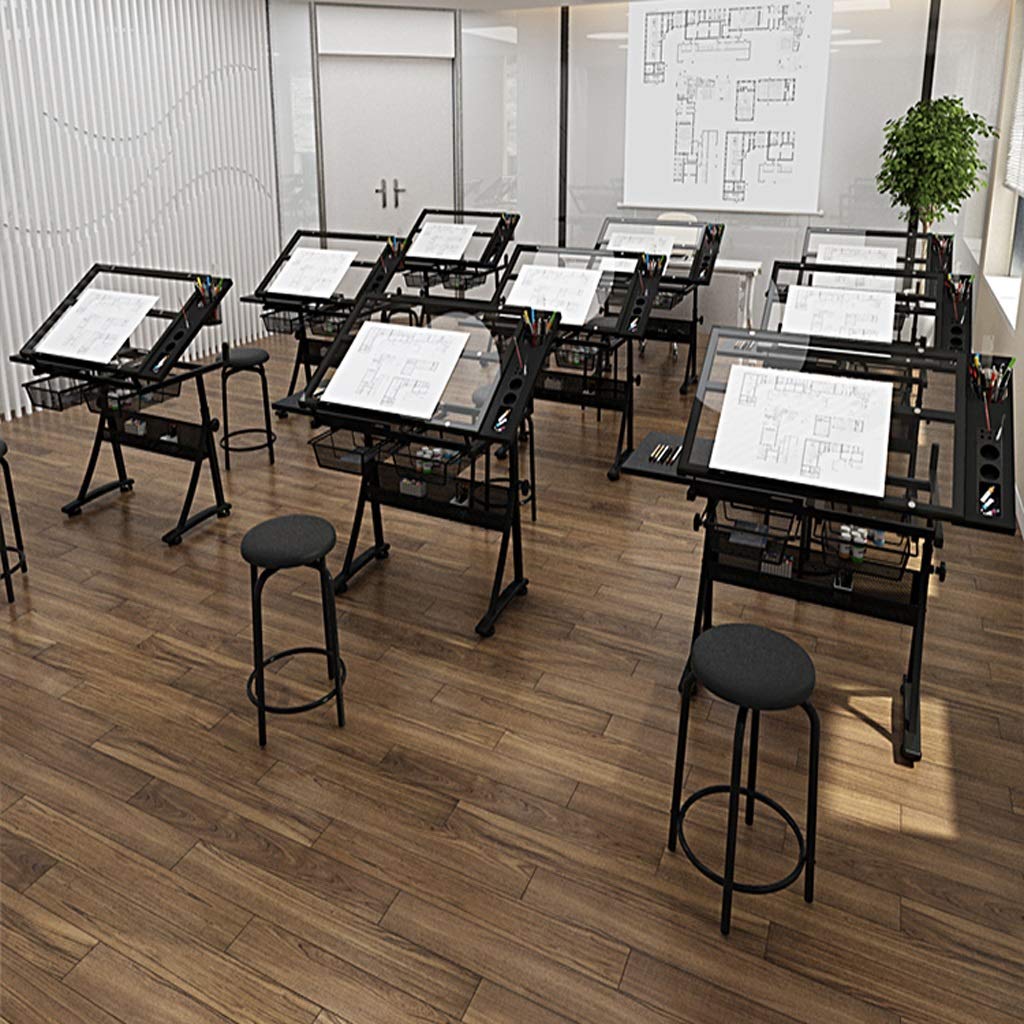 Verstellbarer Zeichentisch für Kinder und Erwachsene, Kunstschreibtisch mit Aufbewahrungsglasplatte, vielseitiger Basteltisch, neigbarer Zeichentisch für kreative Projekte