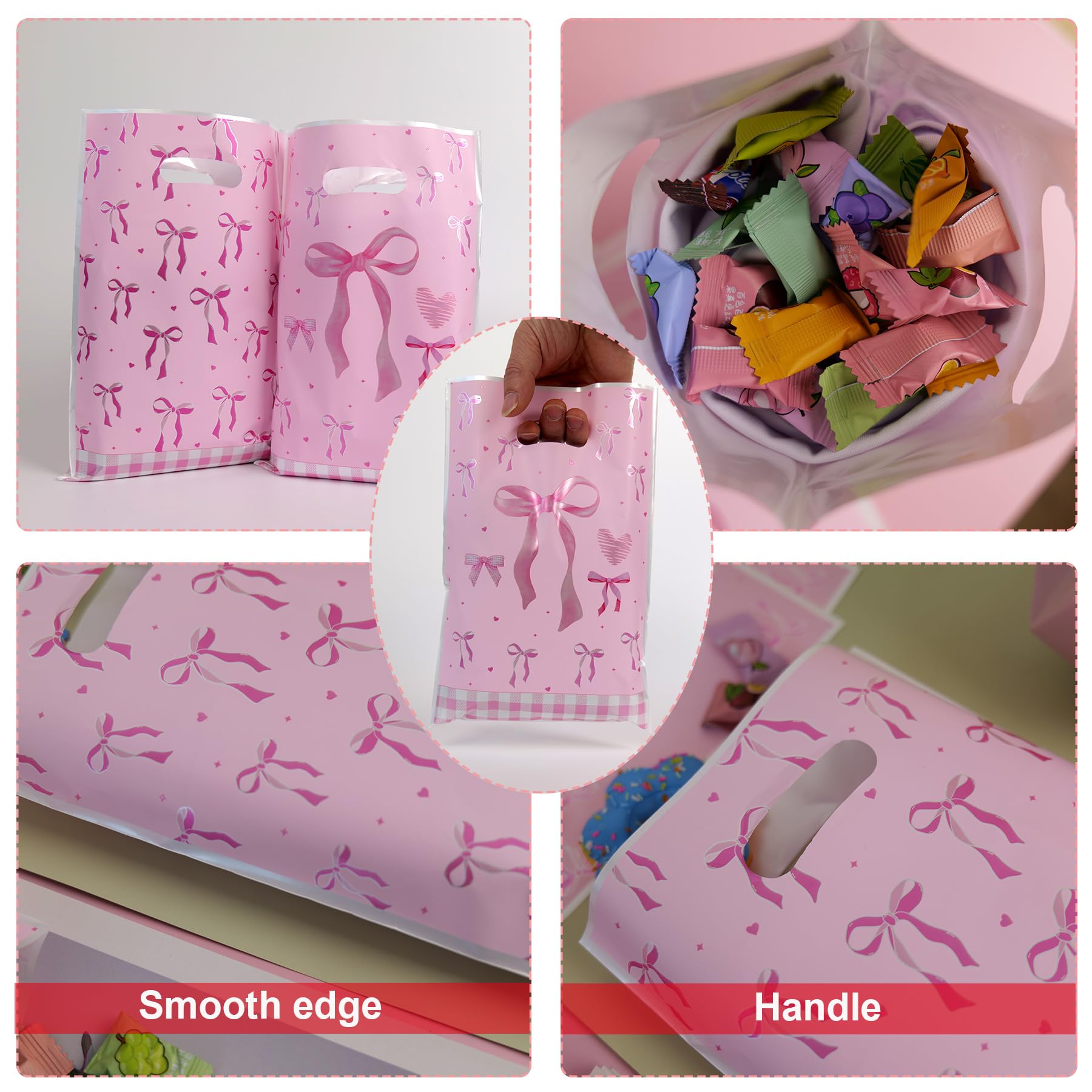 Party Favor Bags With Bow Whaline 12 Pcs Pink Bow Clear PVC Gift Bags ...
