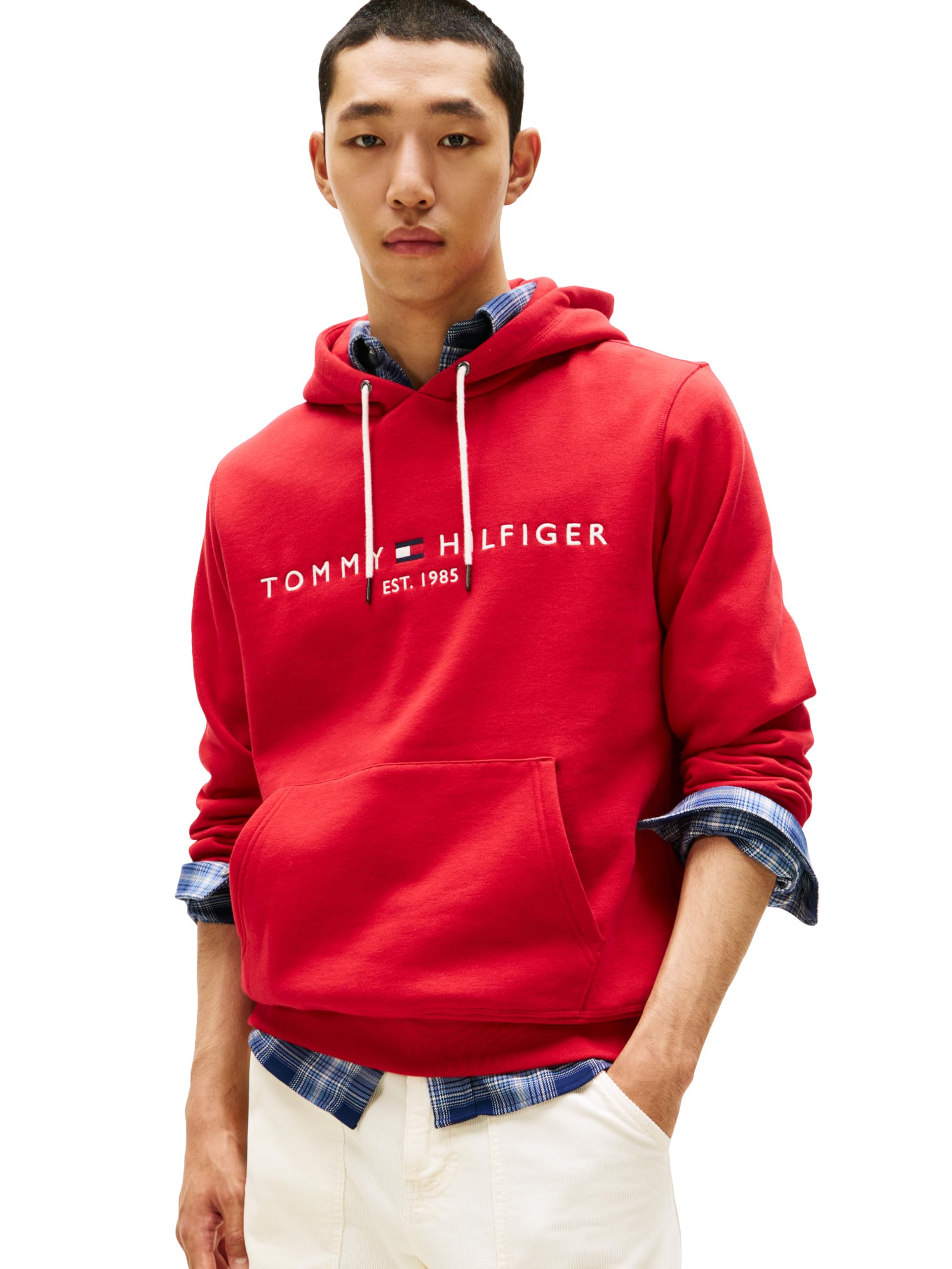 Tommy Hilfiger Men's Medium Weight Fleece Hoodie Sweatshirt With Embroidered Logo, Also Available in Big &amp; Tall
