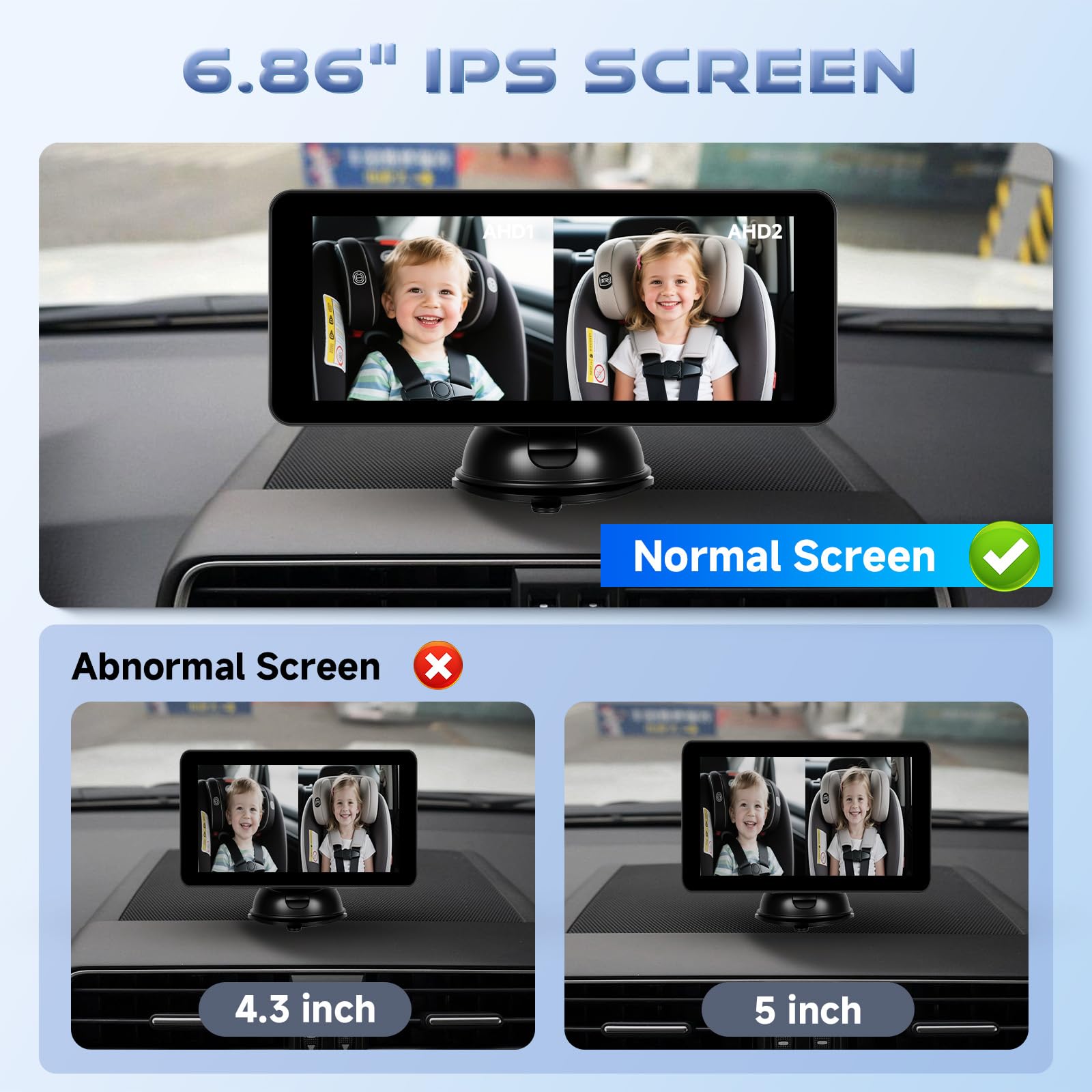 Hodozzy Cámara para Bebé para Coche con Canal Doble, Pantalla Dividida IPS HD de 6,86 Pulgadas, Visión Nocturna, Rotación de 360°, cámara Trasera Fácil de Instalar para Mayor Seguridad y Conveniencia