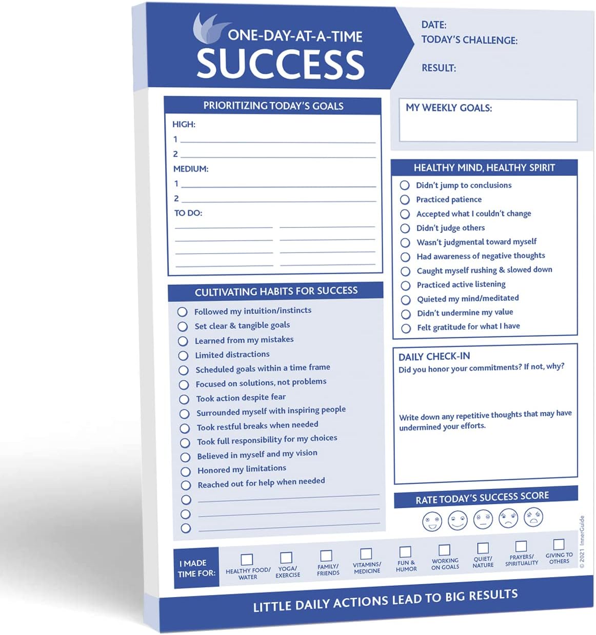 Daily Success & Goal Tracker - Schedule - Tear-off Motivational & Productivity Checklist - 90 Day Planning Pad (6.5 x 9) by InnerGuide Planners