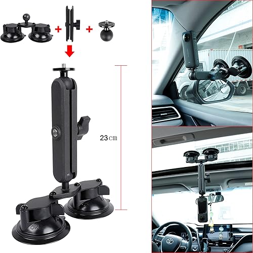 Miniatura 5 de PellKing Kit de montaje de coche para cámara Insta360 DJI OSMO 360, ventosas 4 en 1, montaje magnético con palo selfie invisible de 44.9 in para