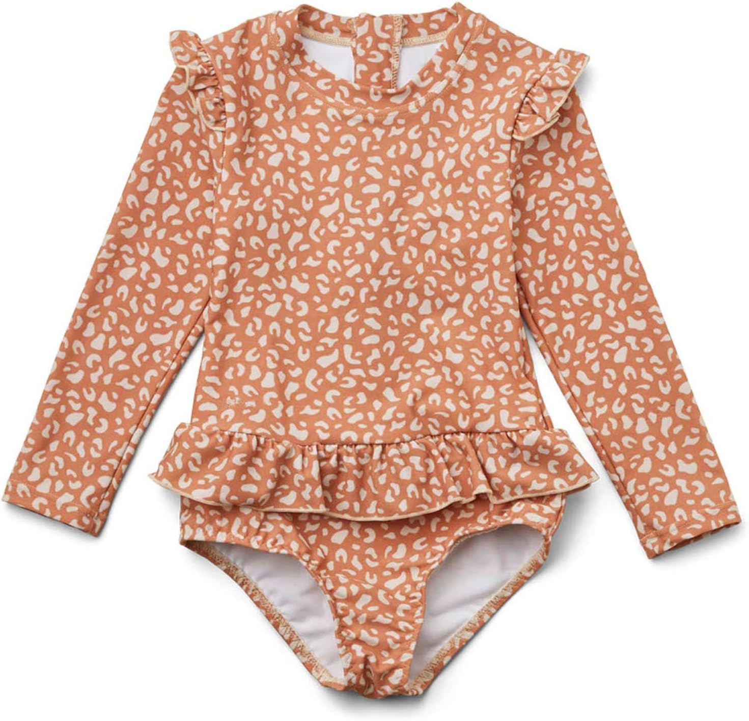 Girls One Piece Swimsuits Zipper Rash Guard Long Sleeve Bathing Suit with Ruffle Hem UPF50+