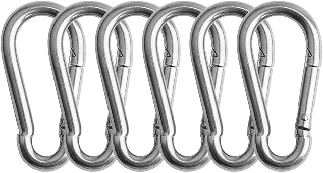 Topfinder 6Pcs M6 Carabiner Clip 304 Stainless Steel Spring Snap Hook for Camping Fishing Hiking Traveling Gym Cable Weight Hook Keychain