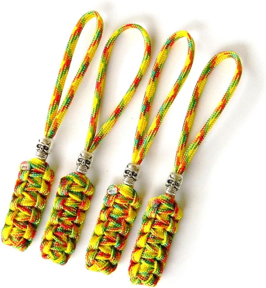 4 Vietnam Vet Paracord Zipper Pulls or Knife Lanyards With Skull Alloy Bead