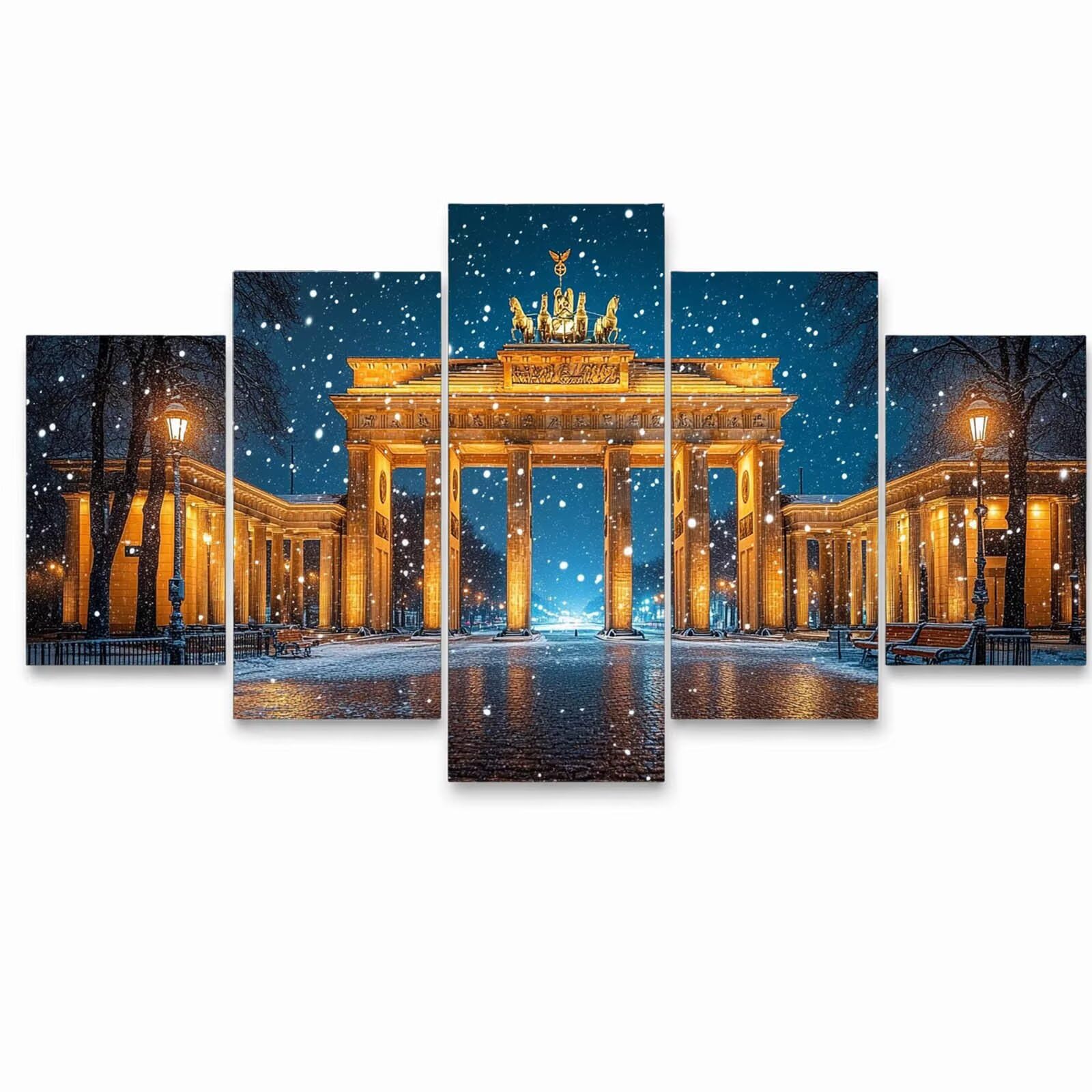 5 Pack Leuchtend Malen Nach Zahlen Erwachsene Berlin Gate YCBZ-1172 | DIY Set Erwachsene mit Pinselset Acrylfarben Set Fünf Leinwand zum Bemalen Winter für Deko Wohnzimmer Geschenke für Frauen