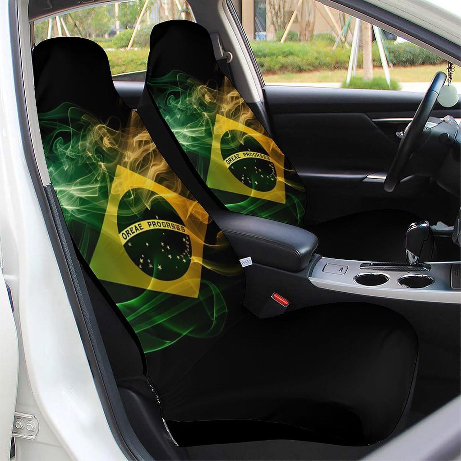 Smoke Style Flag of Brazil Flag Car Seat Covers Automotive Seat Covers Car Seat Protector Auto Front Seats Protector for Most Cars 2PCS