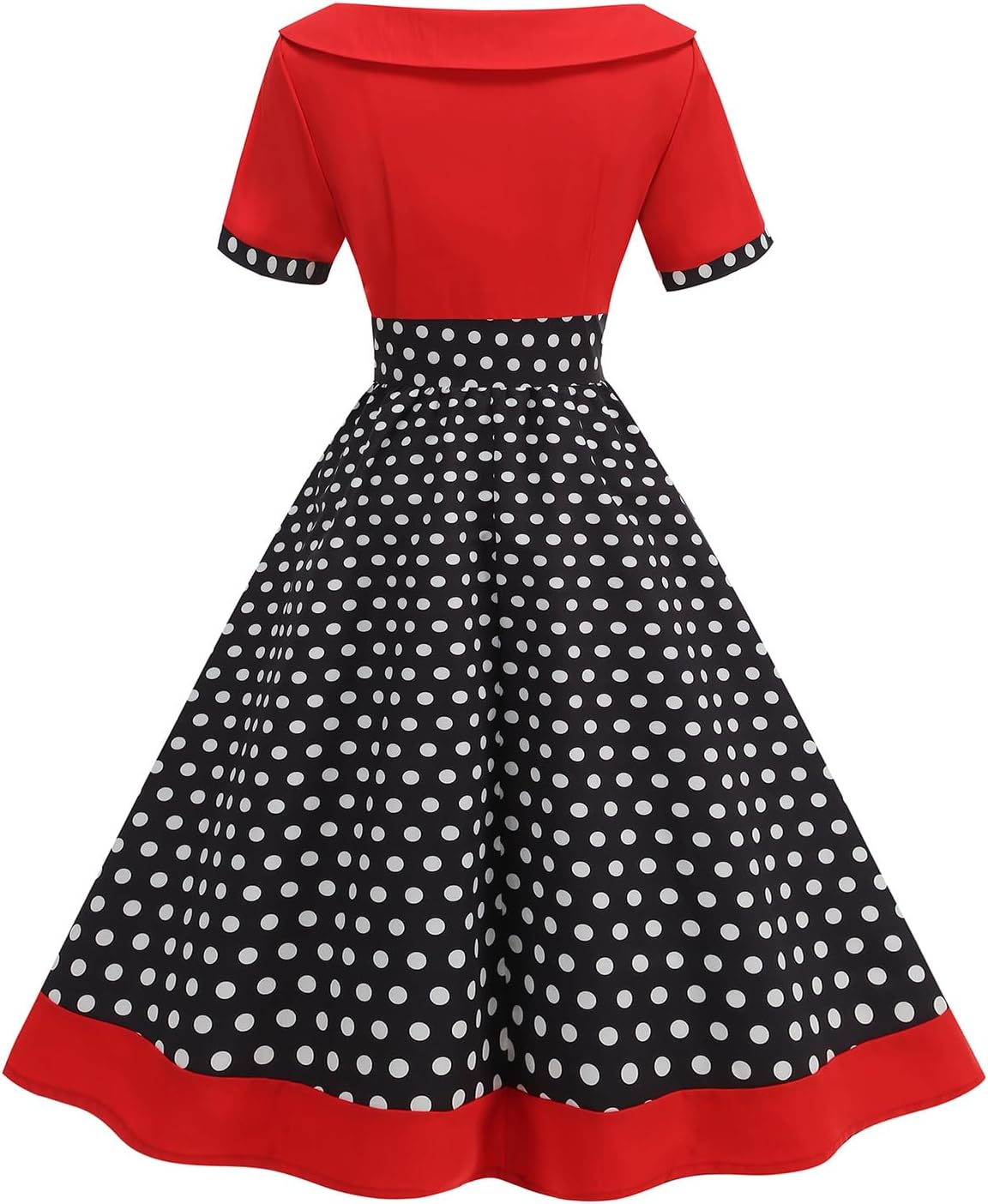 ODIZLI Women's 1950s Retro Dress Short Sleeve Boat Neck Polka Dot Swing Dress Elegant Cocktail Party Dresses - Image 3