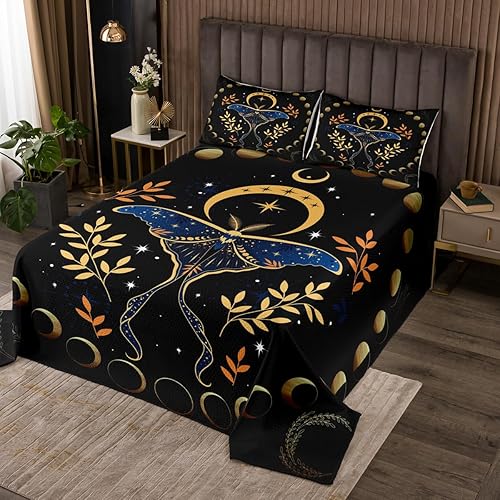 Castle Fairy Colcha gótica de polilla para niños y niños, juego de colcha bohemia con estrellas y luna estrellada, decoración de habitación, juego