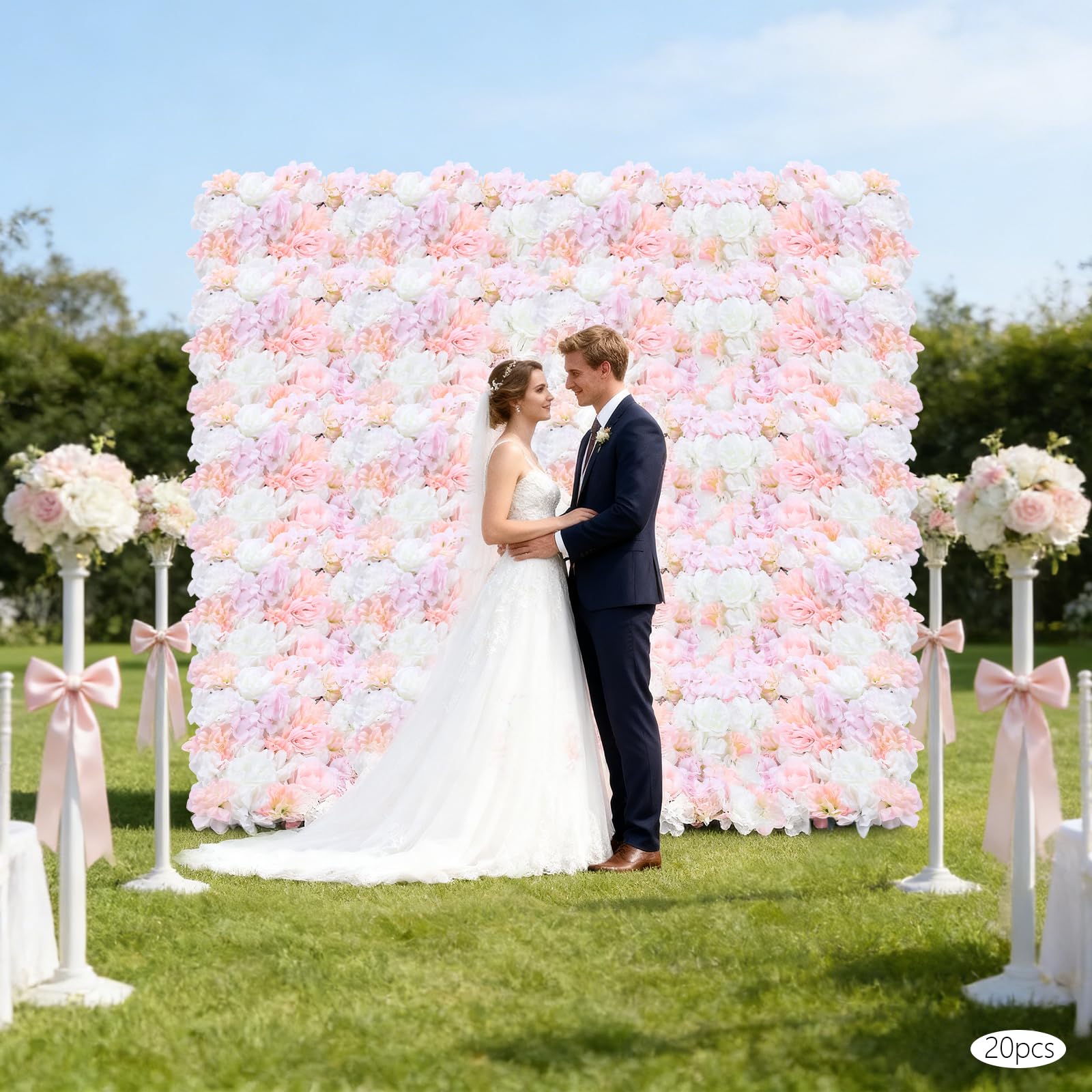Blumen Wand Hintergrund 20 Stück 40 * 60cm Künstliche Blumen Wandpaneele 3D Seide Rose Hortensie Dahlie Wanddekoration für Hochzeit Bühne Party Foto Hintergrund Heimdekoration