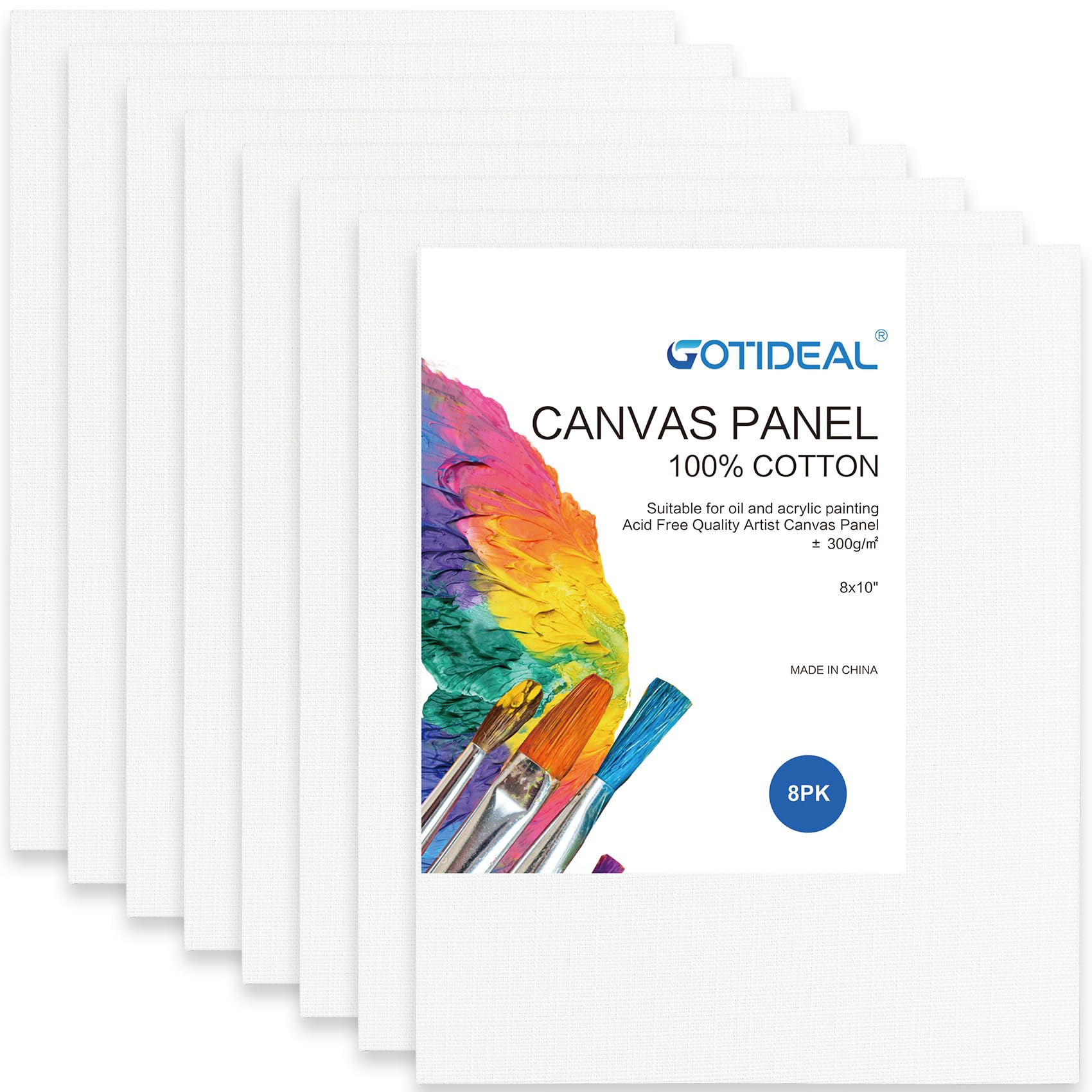 GOTIDEAL Canvas Boards for Painting, 8x10 inch Set of 8, Gesso Primed White Blank Canvases for Painting - 100% Cotton Art Supplies Canvas Panel for Acrylic Paint, Pouring, Oil Paint