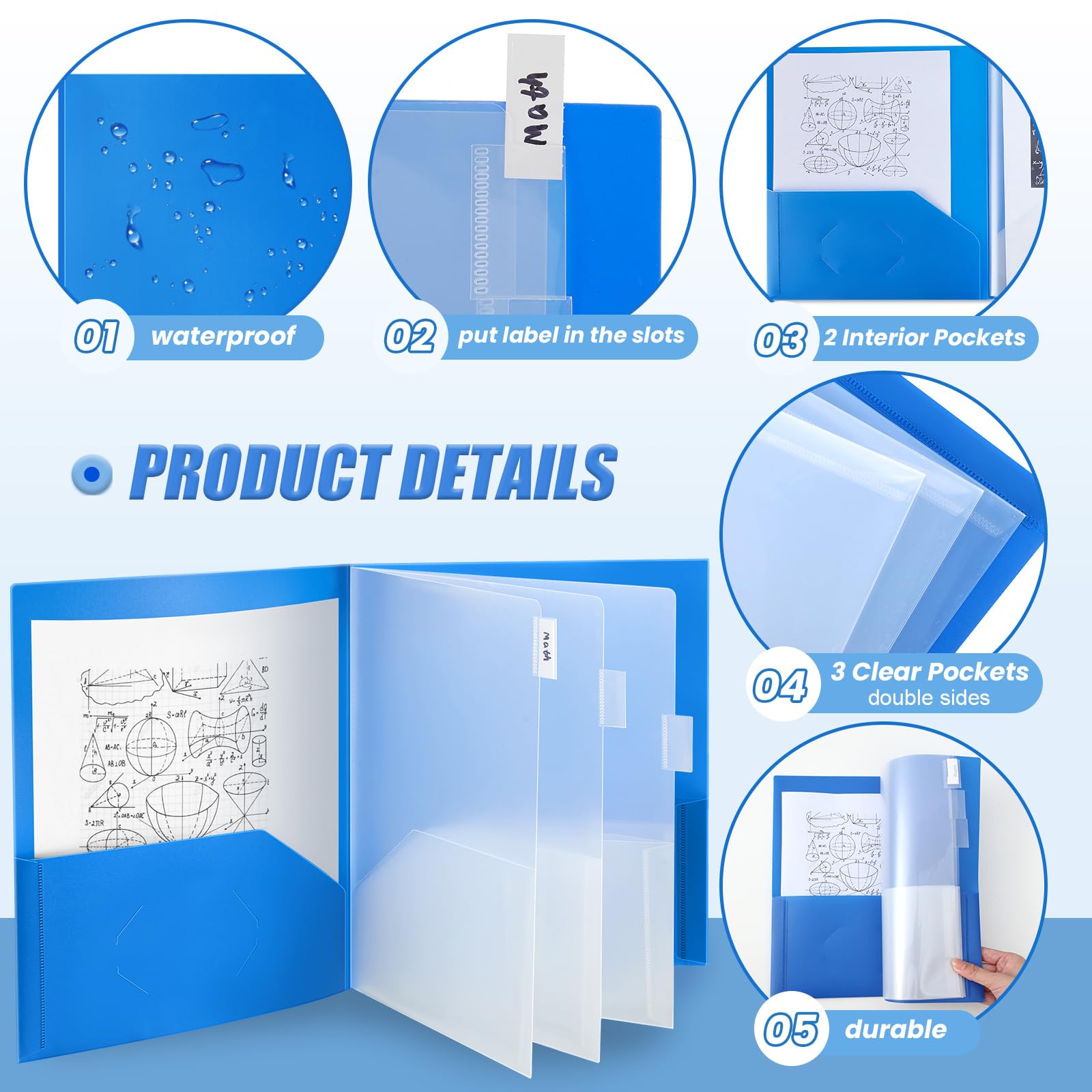 Colarr 8 carpetas de archivos con múltiples bolsillos, tamaño carta, carpeta organizadora de proyectos expandible, carpeta de documentos de papel de plástico para oficina, aula, negocios (azul, 8