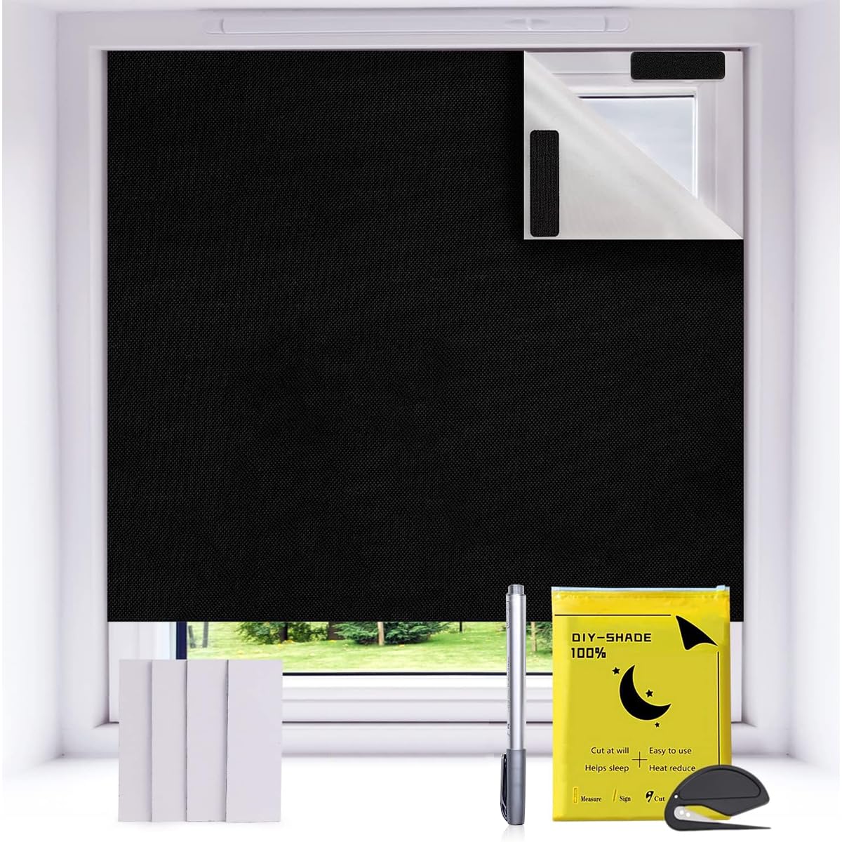 HASTHIP® Portable Blackout Shades Blinds for Windows - 118" x 57" Blackout Material for Perfect Sleep, Baby Nursery, Travel or Office Use - 100% Light and UV Blocking, Insulated Cooling Effect