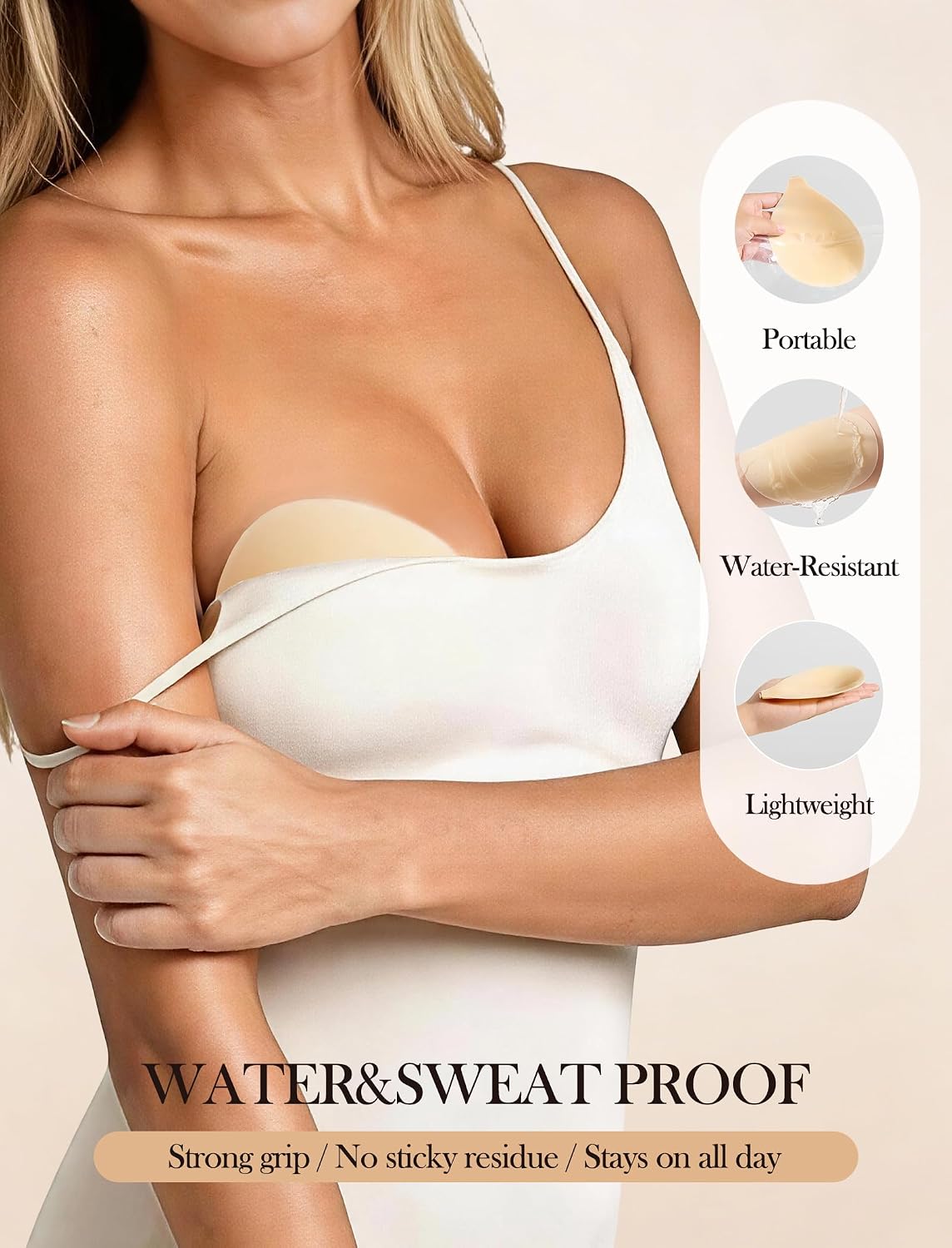 Ultra Thin Silicone Nipple Covers, Invisible 3D Push Up Pasties, Reusable Sweatproof, A-D Cups, Multi Skin Tones