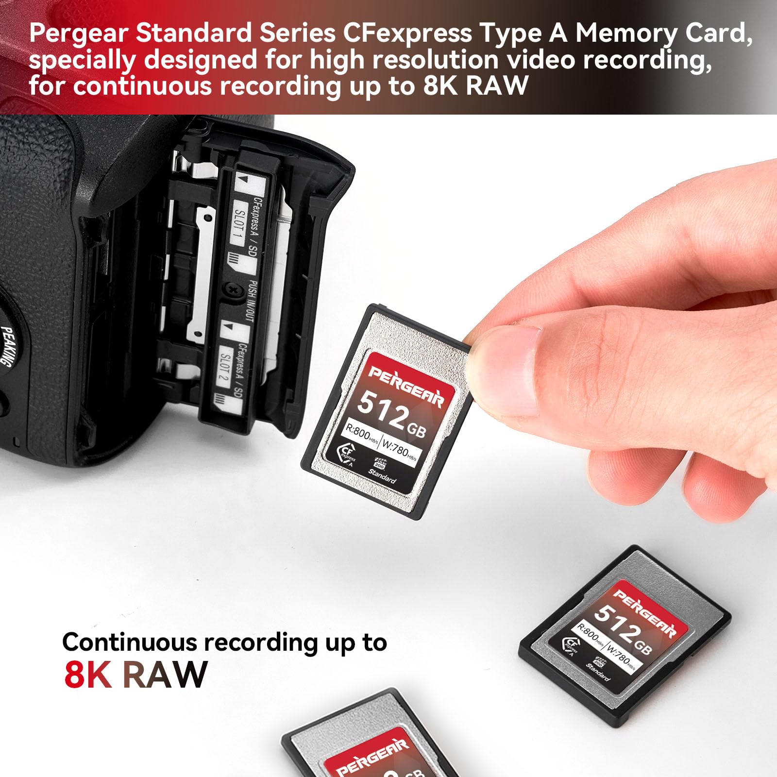 Pergear 512GB CFexpress tipo A da Scheda di Memoria, Velocità di Lettura Fino a 800 MB/s e Velocità di Scrittura 780 MB/s per Registrazione 4K 120P, 8K 30P, (Serie Standard)