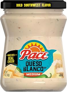 Pace Medium Queso Blanco Cheese Dip, 15 oz Jar - Creamy White Queso for Chips, Nachos, Tacos & Parties