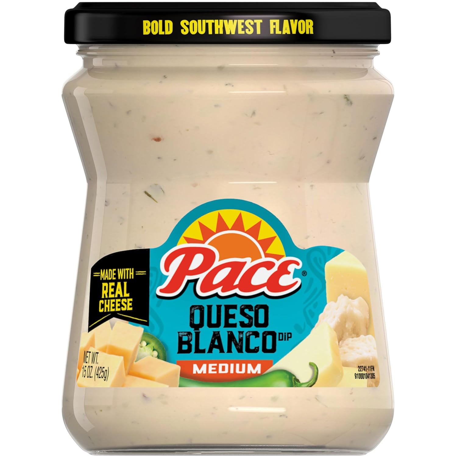 Pace Medium Queso Blanco Cheese Dip, 15 oz Jar - Creamy White Queso for Chips, Nachos, Tacos & Parties