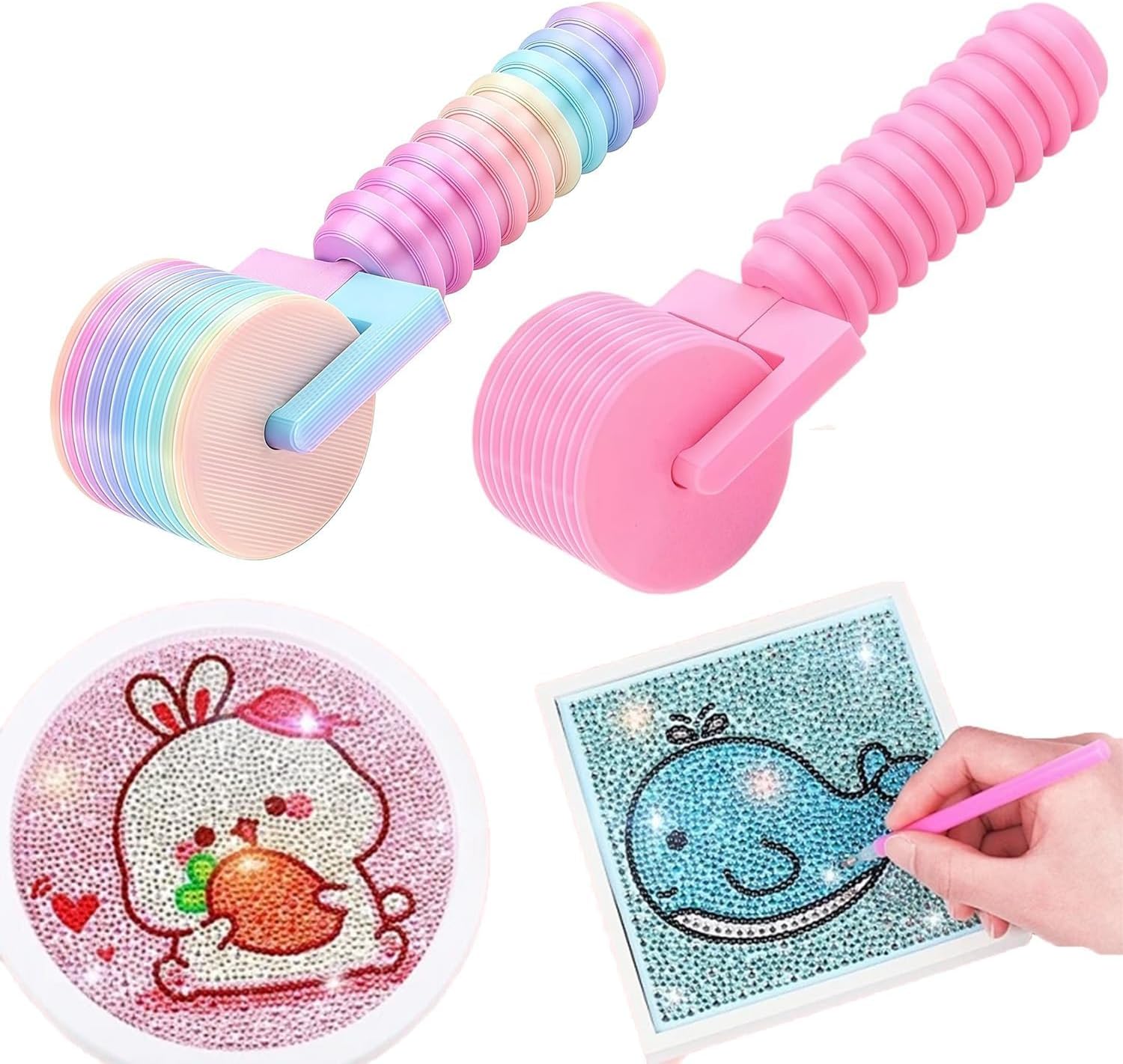 2pc Diamond Painting Roller Tool Set, Essential Diamond Art Pressing Tool for Smooth Canvas Adhesion & Rhinestone Embroidery Crafting (Pink)