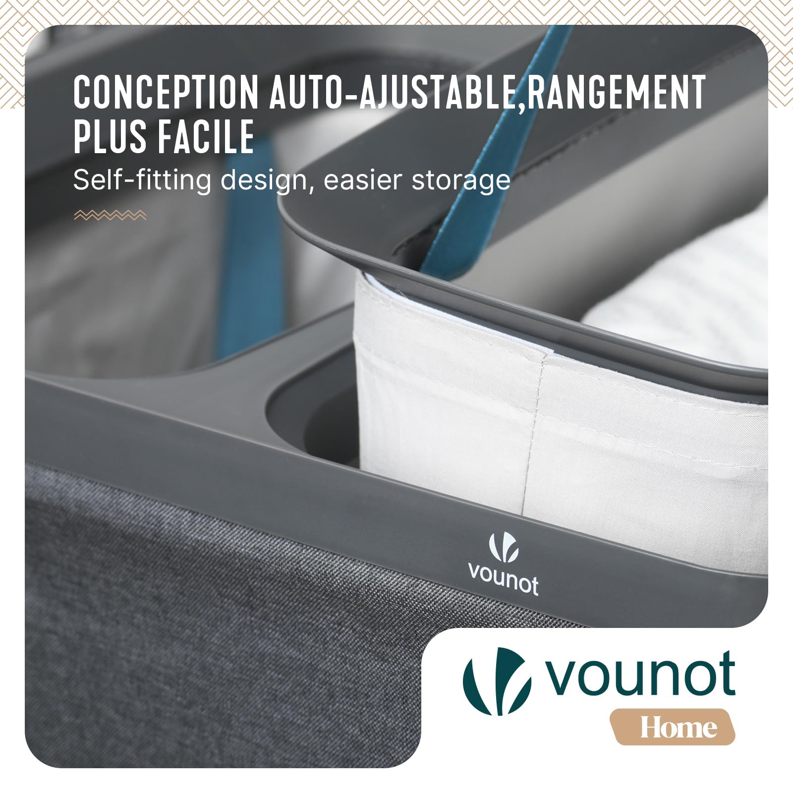 VOUNOT® Cesto Portabiancheria 170L Rettangolare a 3 Scomparti con Coperchio, Cesto Biancheria Grande Capacità con 3 Sacchi Rimovibili Autoportante e Manici, per Bagno, Camera e Lavanderia, Antracite - 4
