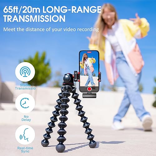 Miniatura 5 de Puqo Micrófono Lavalier inalámbrico para iPhone iPad, paquete de 2 micrófonos de solapa con chip de reducción de ruido integrado, tiempo de trabajo