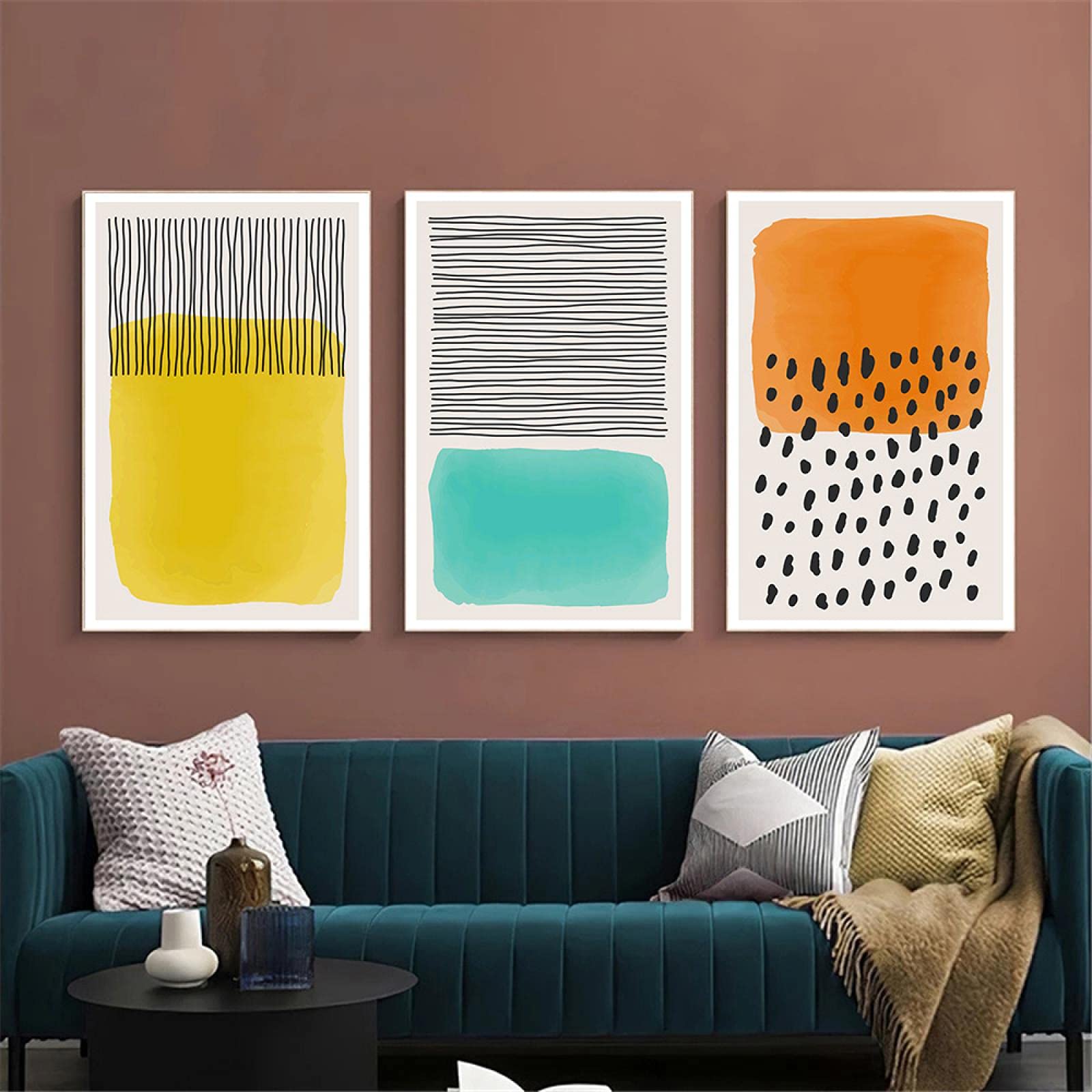 Art mural moderne abstrait triptyque géométrique coloré 40x60cm - 8