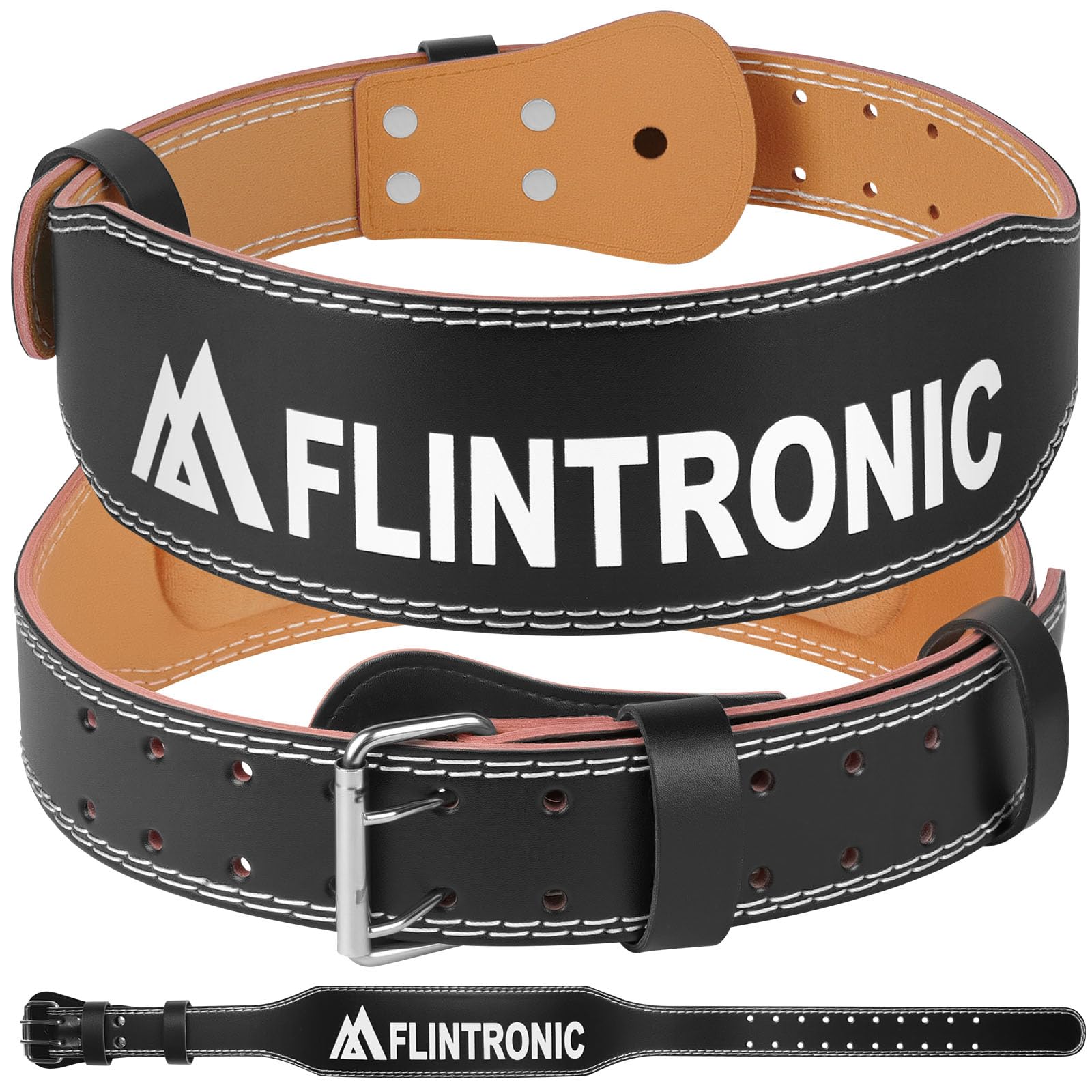 flintronic Weight Lifting Belt for Men, PU Leather Gym Belt, 4” Padded Lumbar Back Support, 10 Adjustable Holes, for Weightlifting, Powerlifting, Bodybuilding, Deadlift, Squat, Gym Fitness,L