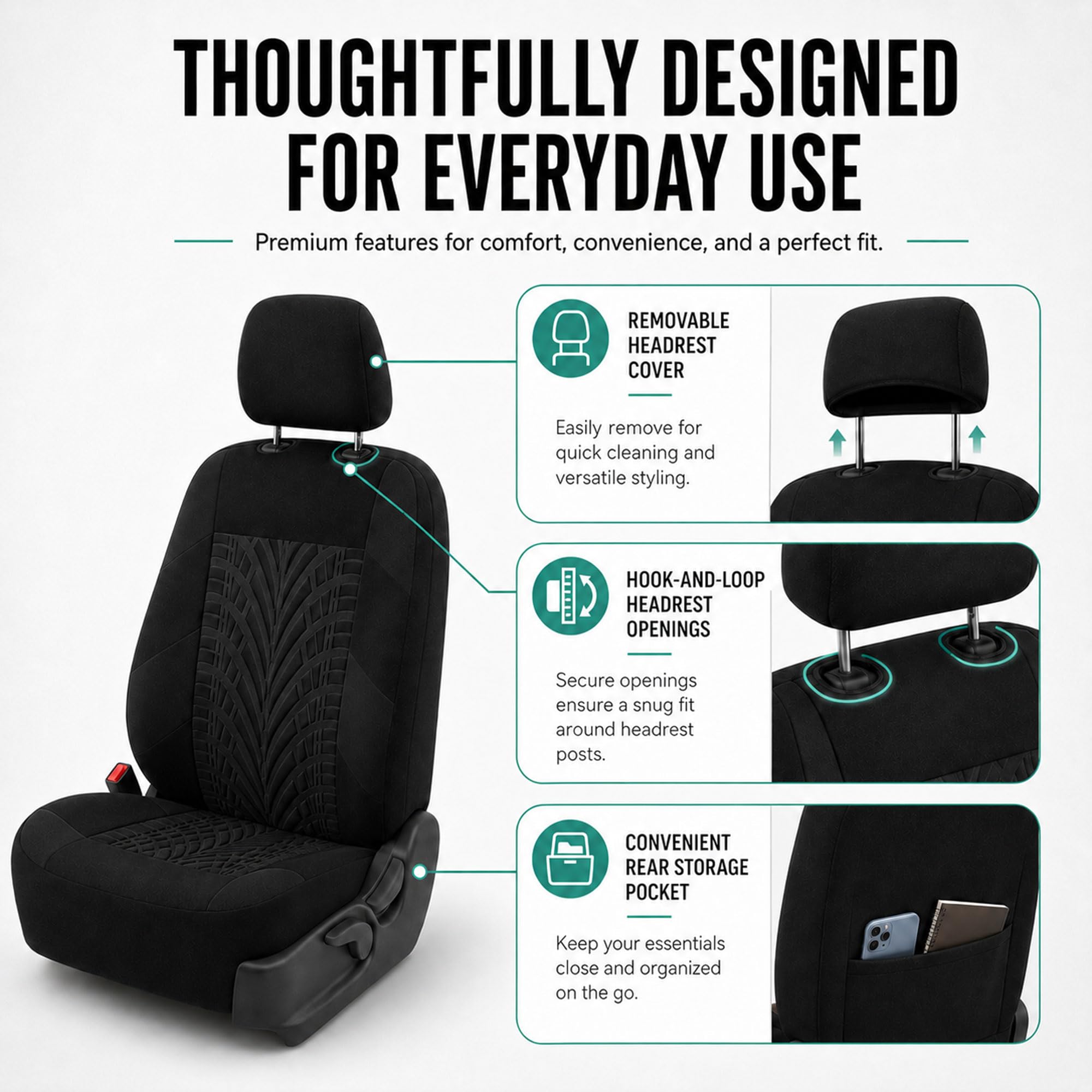 FH GROUP Set completo di coprisedili per auto, in tessuto di alta qualità, universali, coprisedili anteriori con schienale basso, compatibili con airbag, sedile posteriore diviso, lavabile, per SUV,
