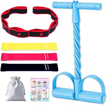 5 Pcs Resistance Bands Set, Foot Pedal Resistance Band with Handles, Workout Elastic Exercise Bands for Ab, Waist, Arm, Leg, Women Fitness Stretch Bands for Pilates, Yoga at Home, Gym