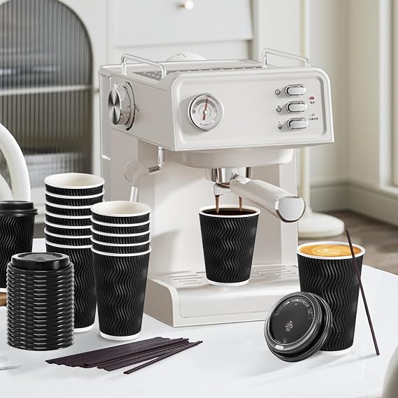 Lamosi 16 oz Disposable Coffee Cups with Lids and Disposable Coffee Cups 12 oz 100 Pack