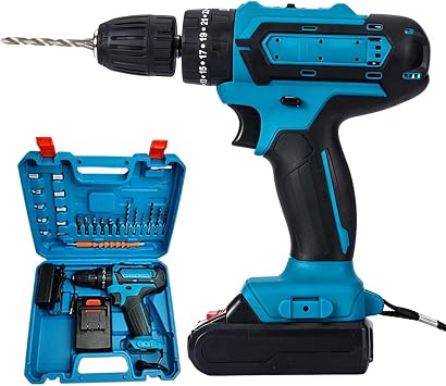 Cordless Drill - 21V Hammer Driver | Rechargeable Metal Chuck Tool