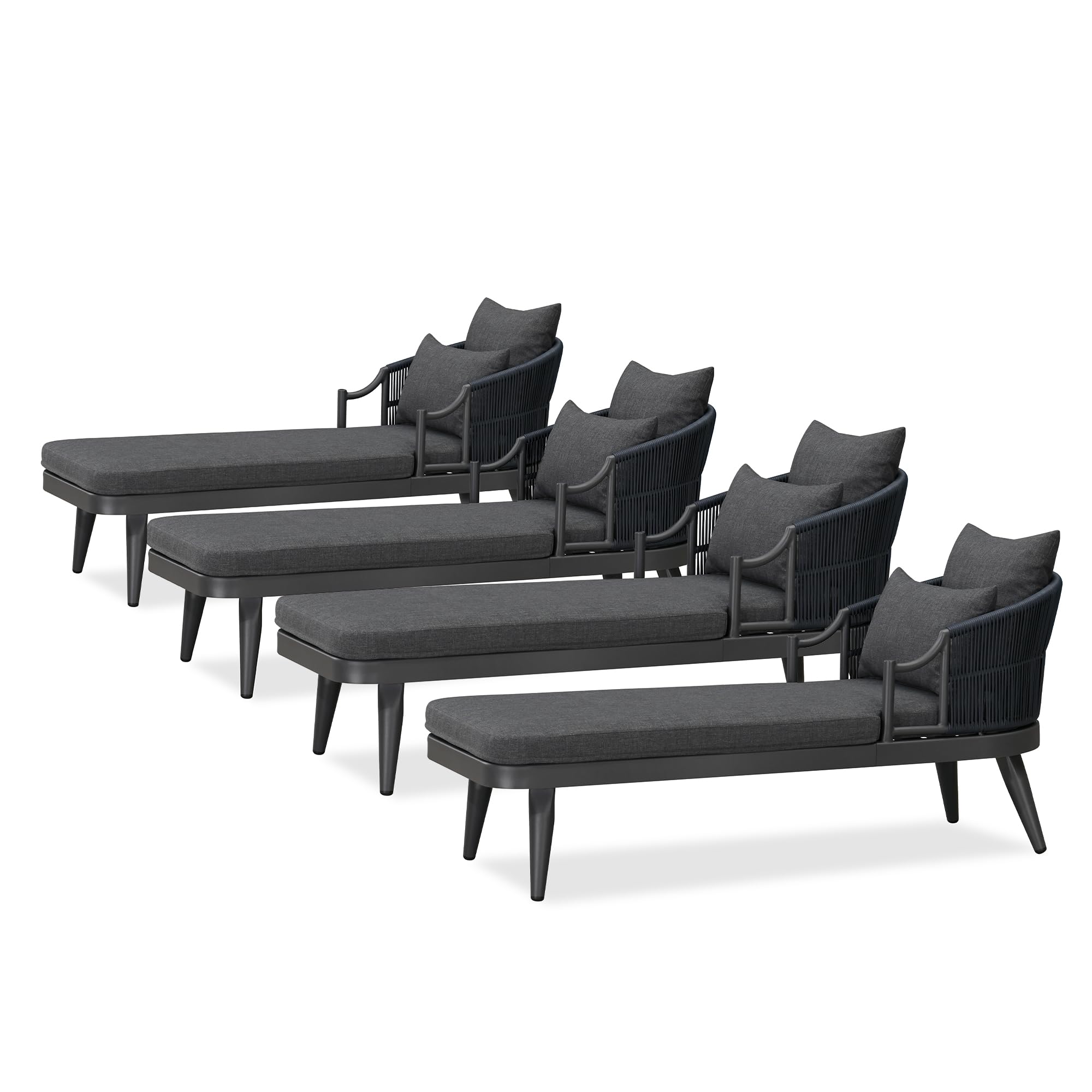 PURPLE LEAF Patio Chaise Lounge Set of 4 with Soft Cushion, Grey