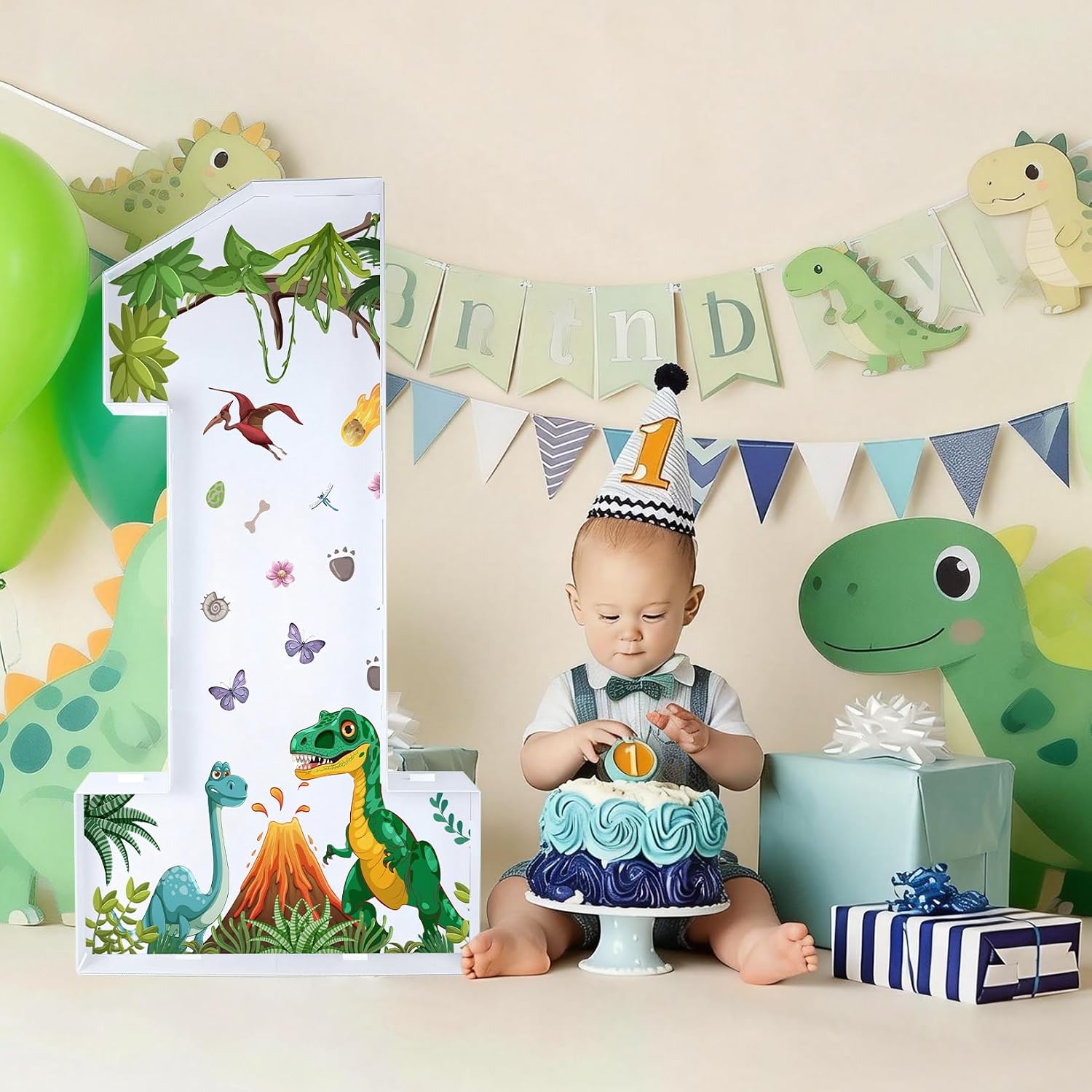 4ft Large Marquee Numbers One a Saurus Birthday Decorations,1 Year Old 1st Birthday Decorations Boy Dinosaur Themed Party Supplies,Cardboard Number 1 for First Birthdays Party Decoration