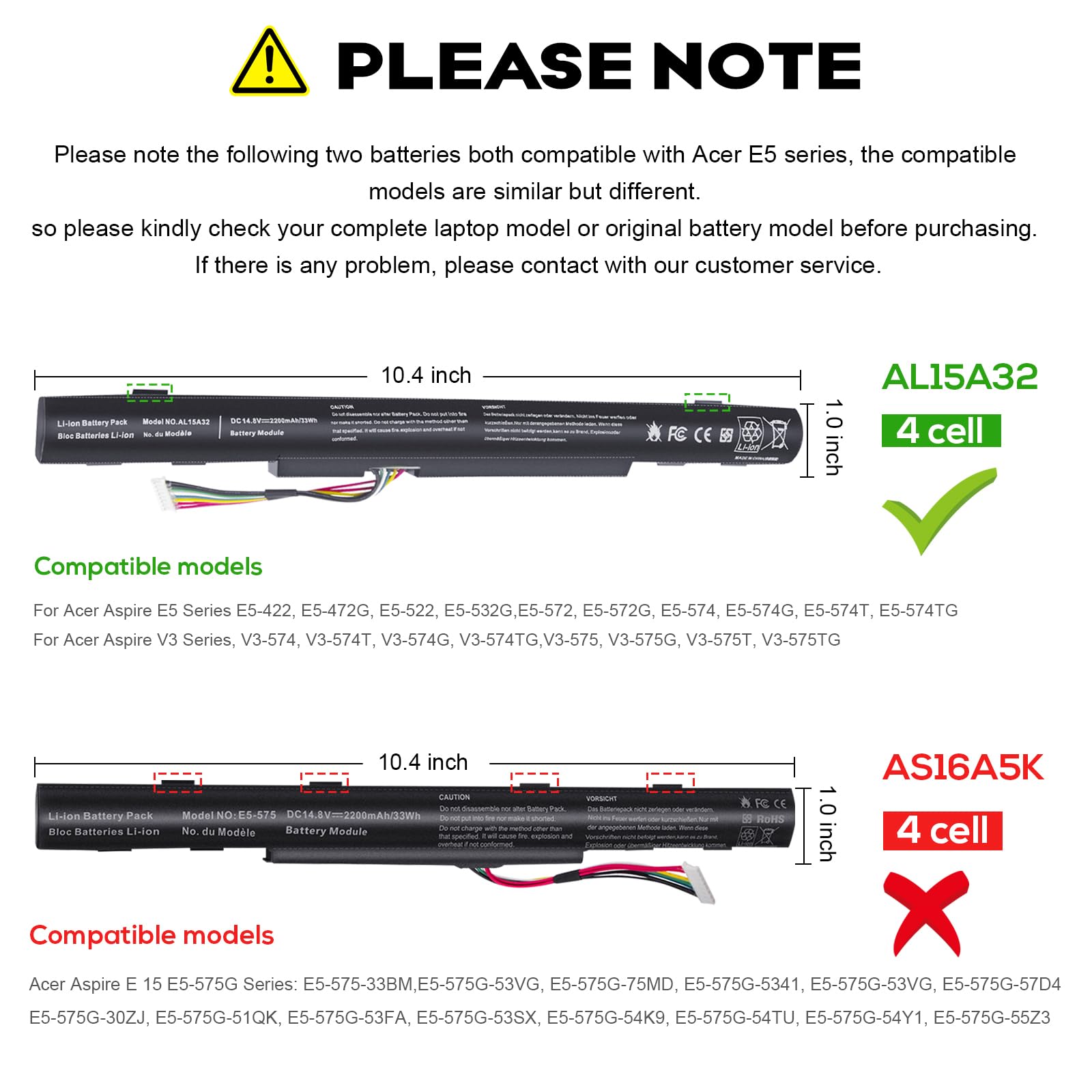 TREE.NB AL15A32 Laptop Battery for Acer Aspire E5-422 E5-573 E5-573G E5-573T E5-522 E722 E5-473G-561X 14.8V 33Wh/2200mAh