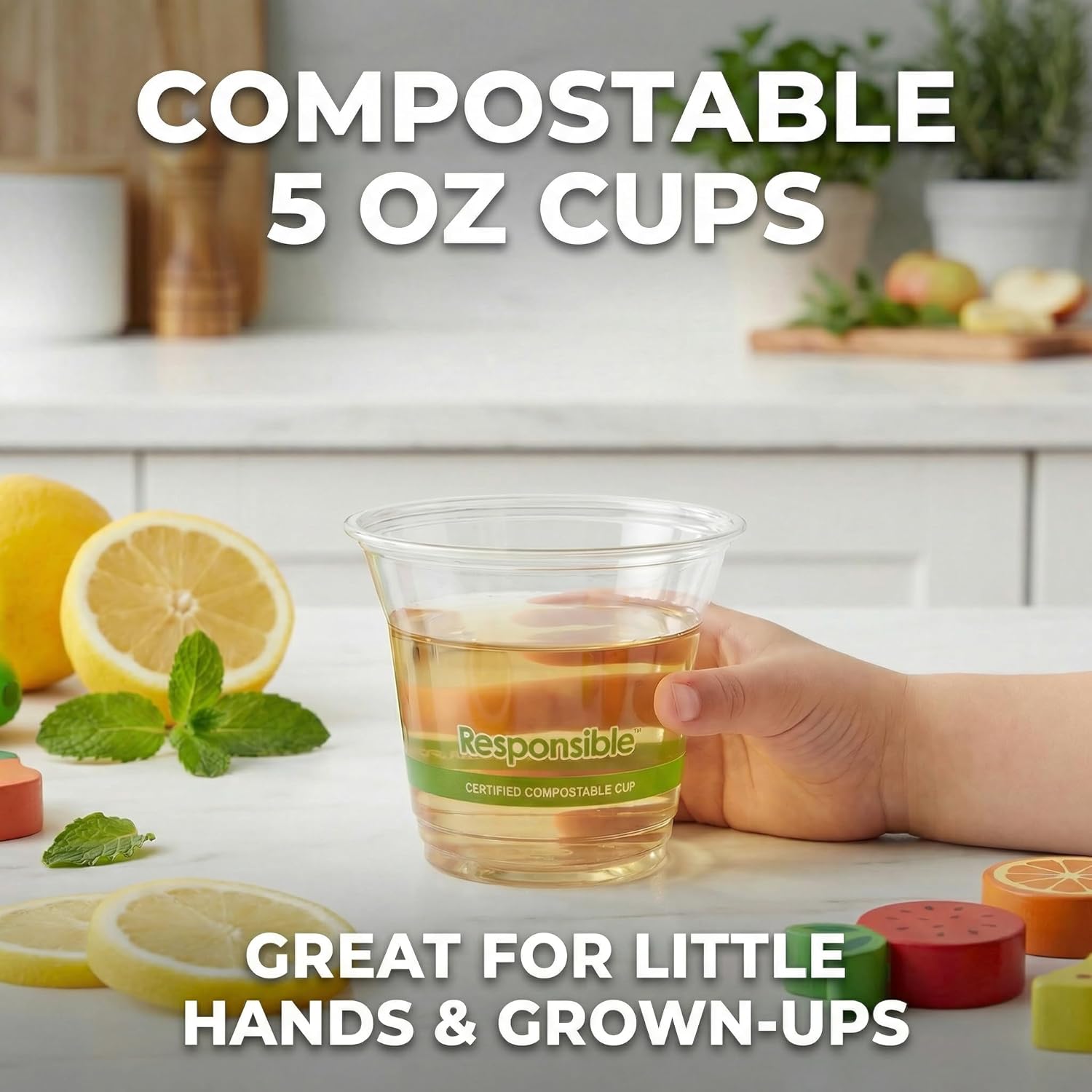 Responsible Products Clear Cold Cup, Certified Compostable and Made from 100% American Biobased Materials, No-PFAS Added & BPA-Free (5 oz Cups (100 Count))