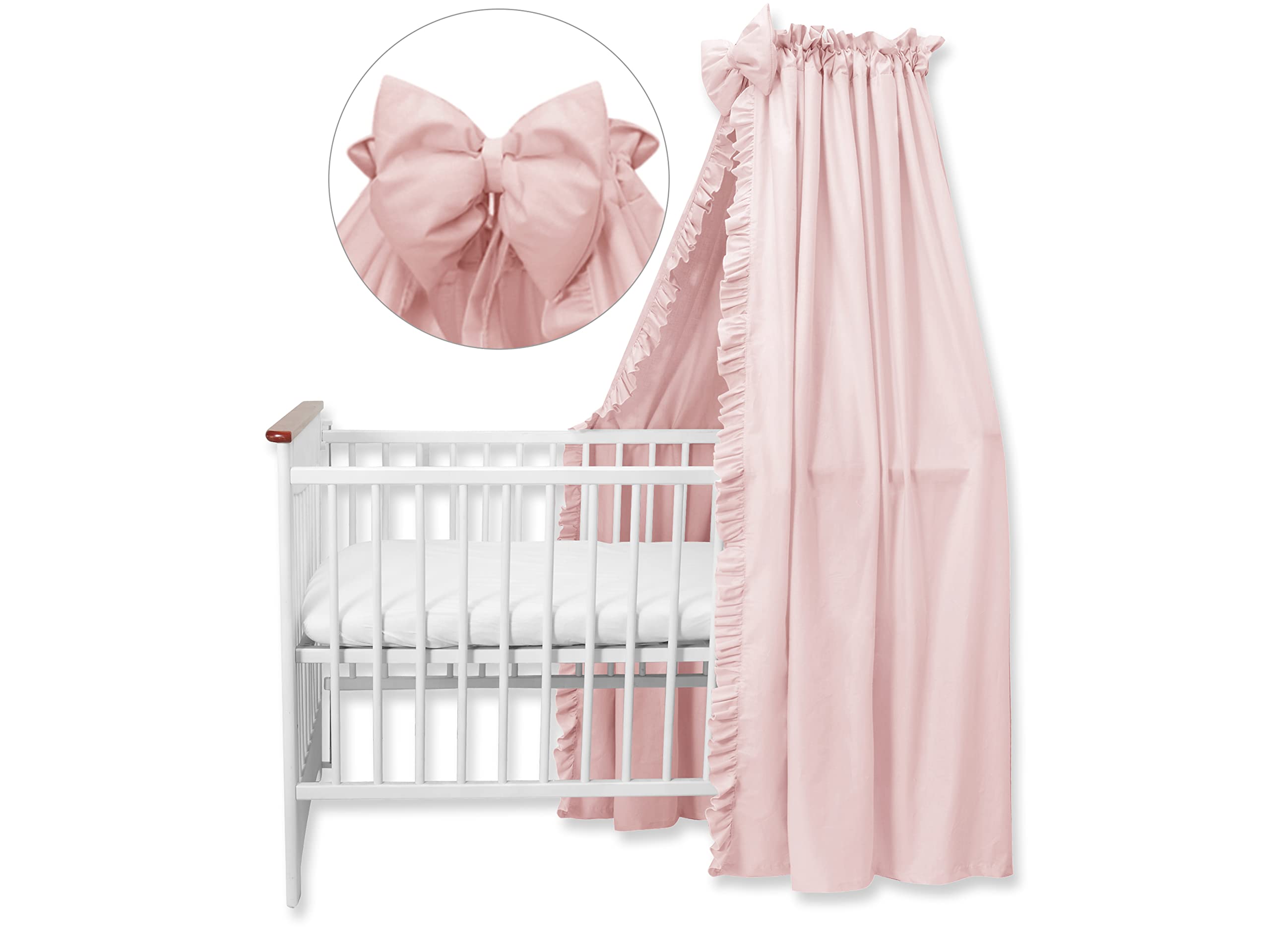 balbina Canopy 100% algodón, Juego Decoración Habitación Niña Niño, Dosel Cama Volantes Lazo, Mosquitera Cortina Opaca 240 x 165 cm, Rosa Pálido