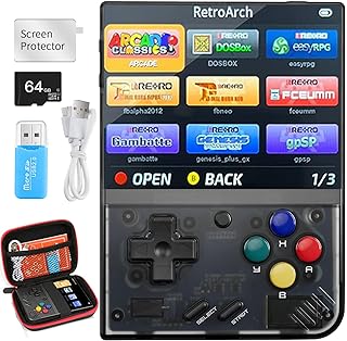 Miyoo Mini Plus,Retro Handheld Game Console with 64G TF Card,Support 10000+Games,3.5-inch Portable Rechargeable Open Source Game Console Emulator with Storage Case,Support WiFi.(Black)