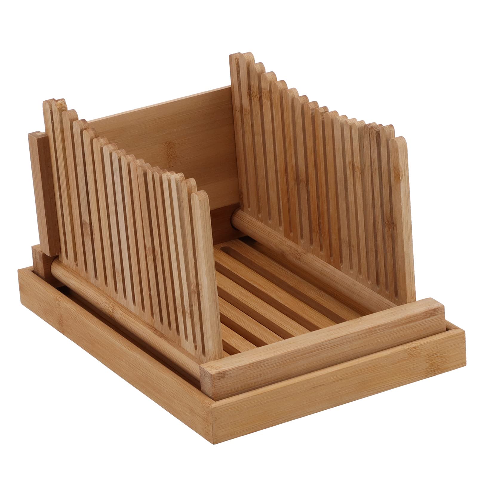 Nikou Cortador de pan, máquina de rebanar tostadas ajustable plegable de ABS, acorde de cocina para pan casero, incluye tabla de cortar pan y guía de rebanado, ideal para panadería casera