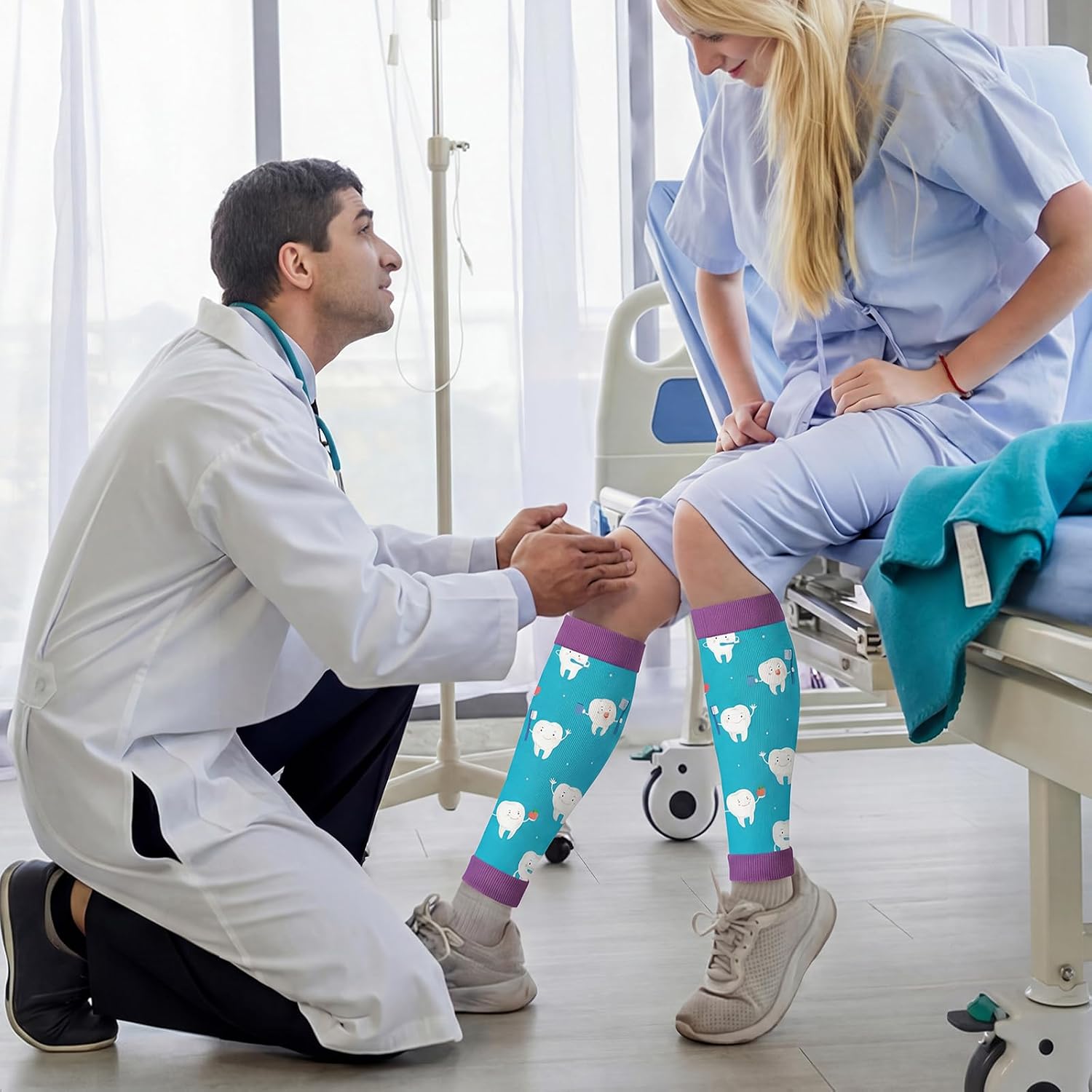 Hercicy 6 Pairs Dental Assistant Week Gifts Calf Compression Sleeve for Women, Footless Compression Socks Support Elastic Leg Sleeve Novelty for Dental Assistants Appreciation Week Thank You Gift