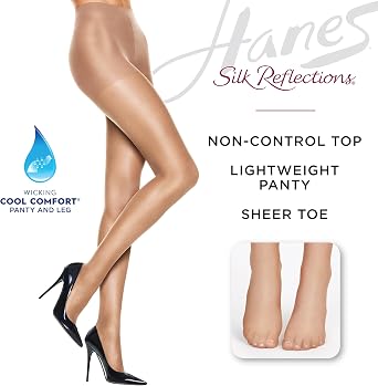 بلوزة نسائية من Hanes Silk Reflections بدون تحكم، بأصابع شفافة، وجوارب طويلة شفافة حريرية