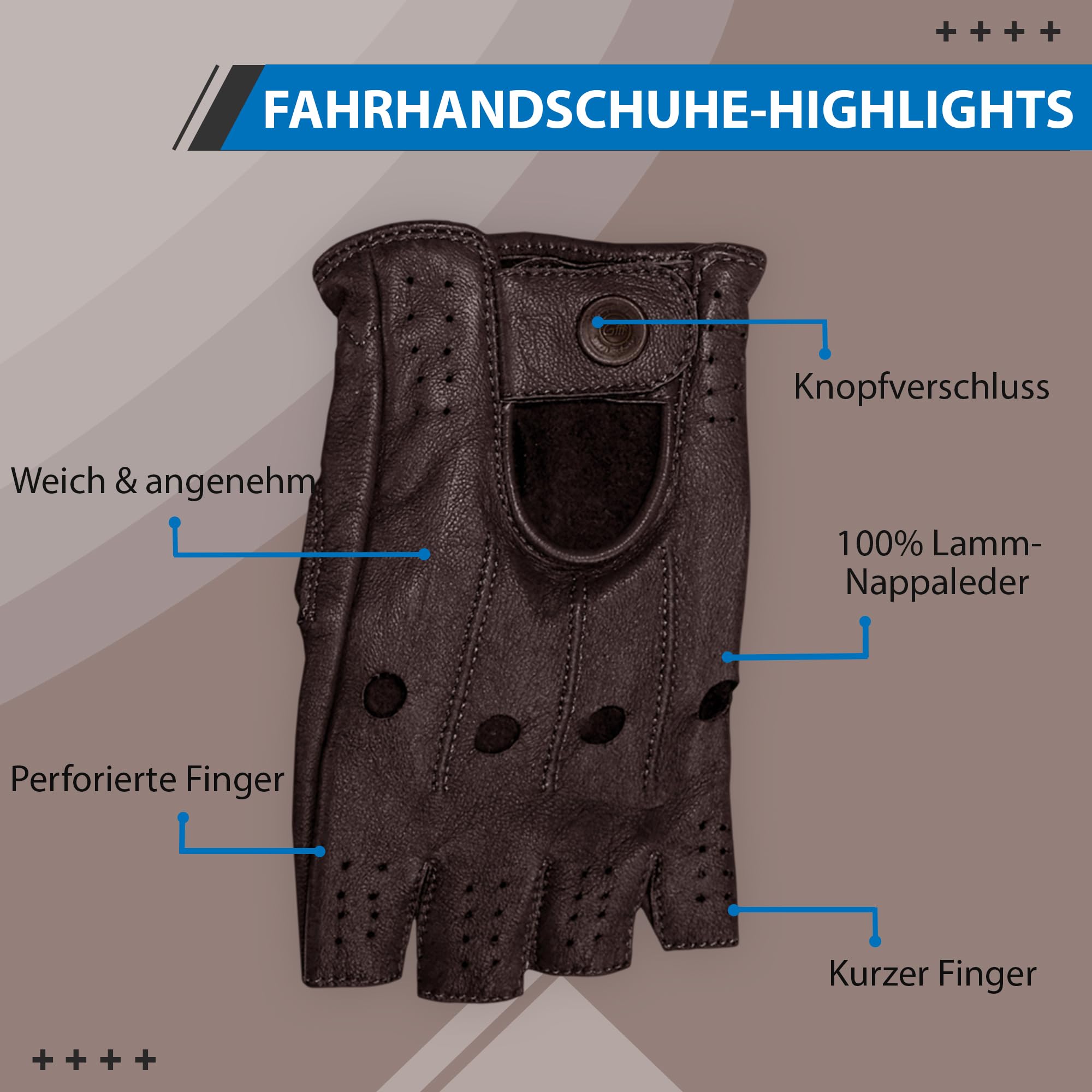 German Wear Jazda półpalcem, rękawiczki skórzane dla kierowców, bez palców