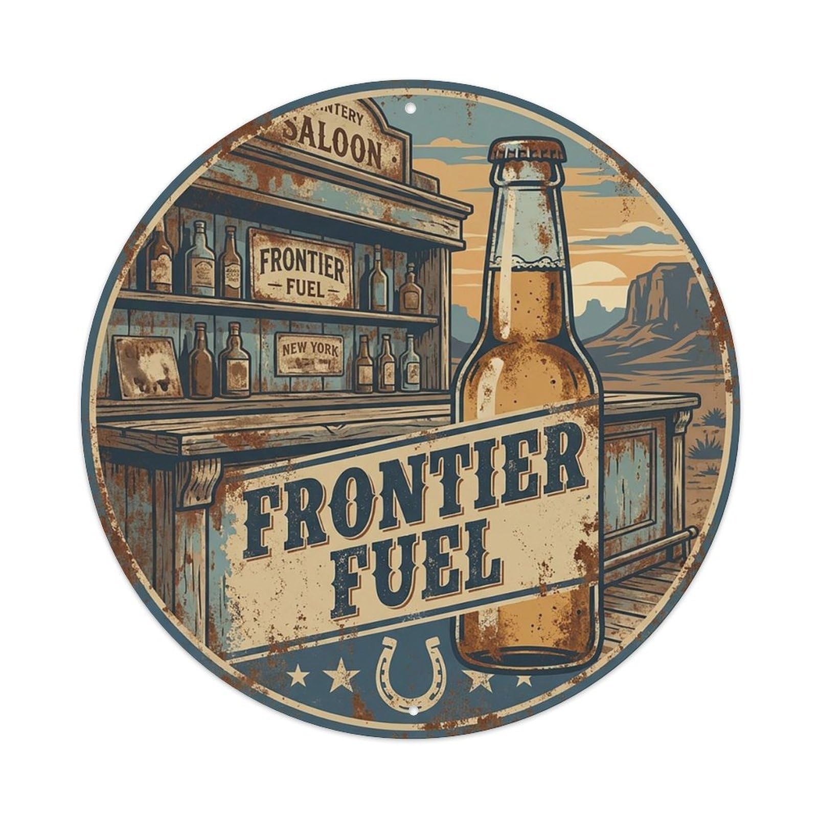 Vintage Beer Western Cowboy Frontier Fuel Retro Bar for Pub Vintage Metal Tin Sign Plaque Wall Decor for Cafe, Club Bar, Office, Garden Metal Poster 8x8Inch