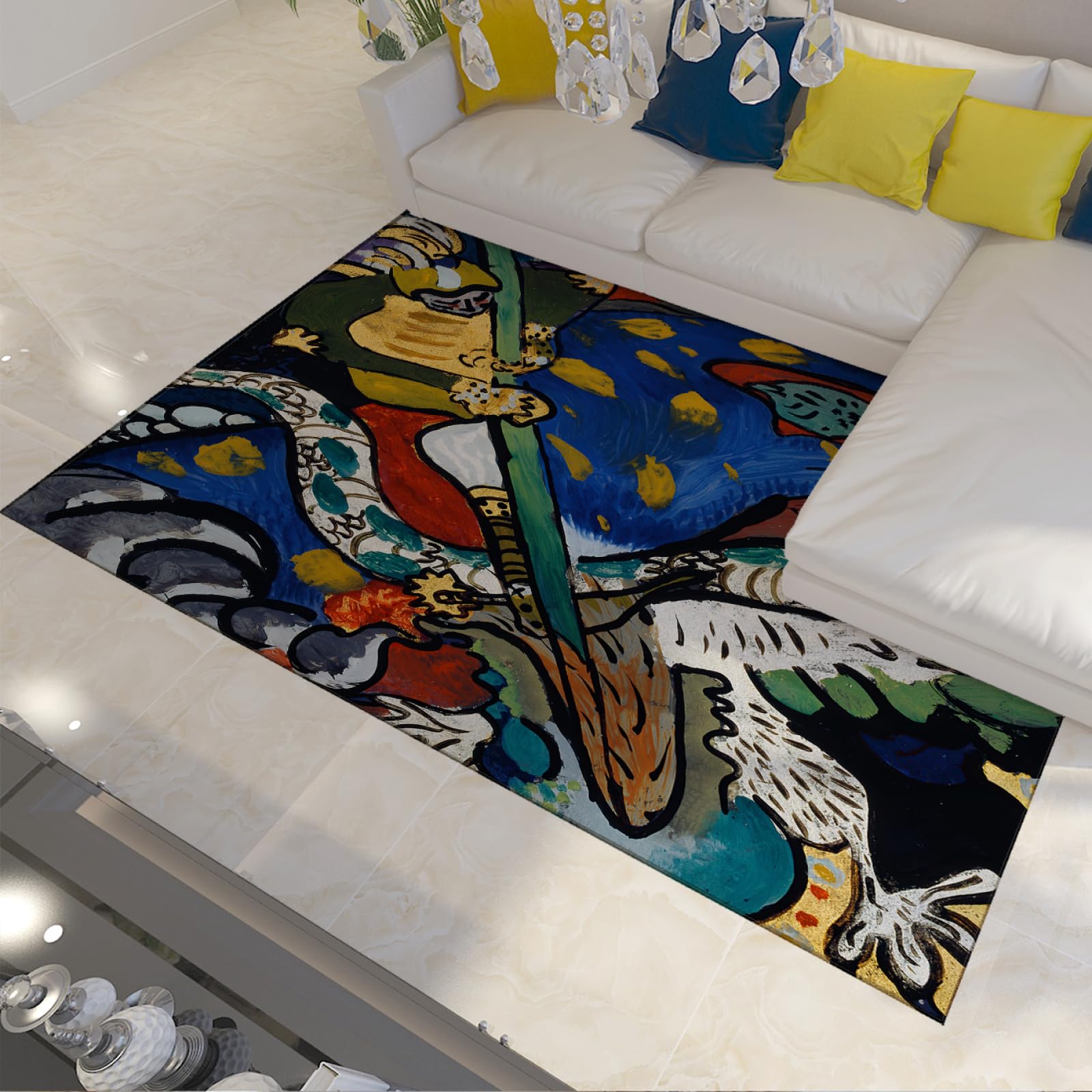 Tapis de sol style Kandinsky 160x220cm grand tapis salon lavable