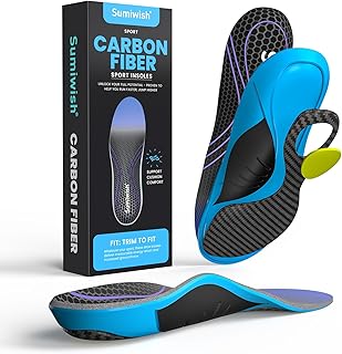 Carbon Fiber Insole for Men & Women - Sumiwish（1 Pair） High Arch & Rigid Support Shoe Insert for Women & Men - Rigid Support for Turf Toe, Foot Fractures, Hallux Rigidus - Non-Cleated Shoes