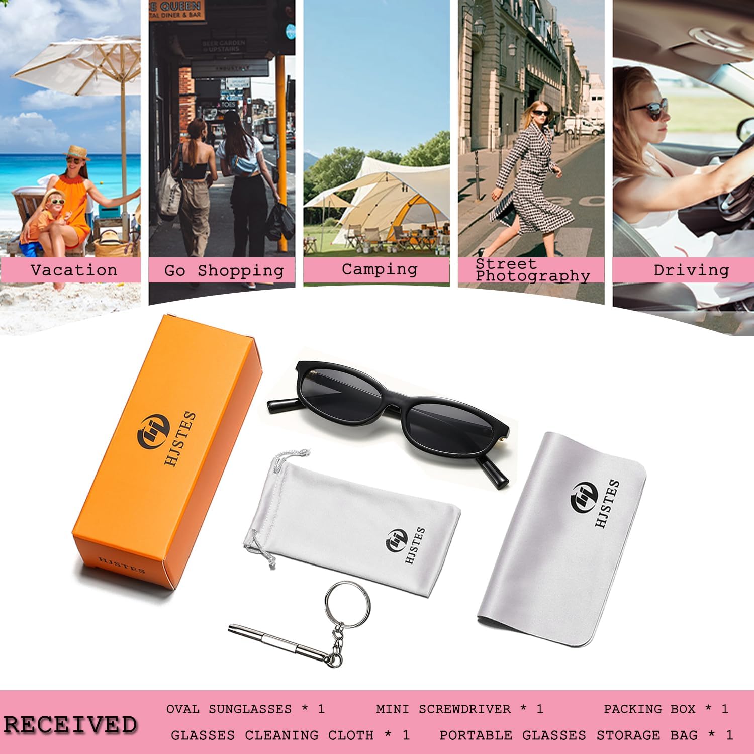 HJSTES Retro Oval Sunglasses for Women Trendy Cat Eye Sunnies Vintage Narrow 90s Y2k Designer Sun Glasses - Image 6