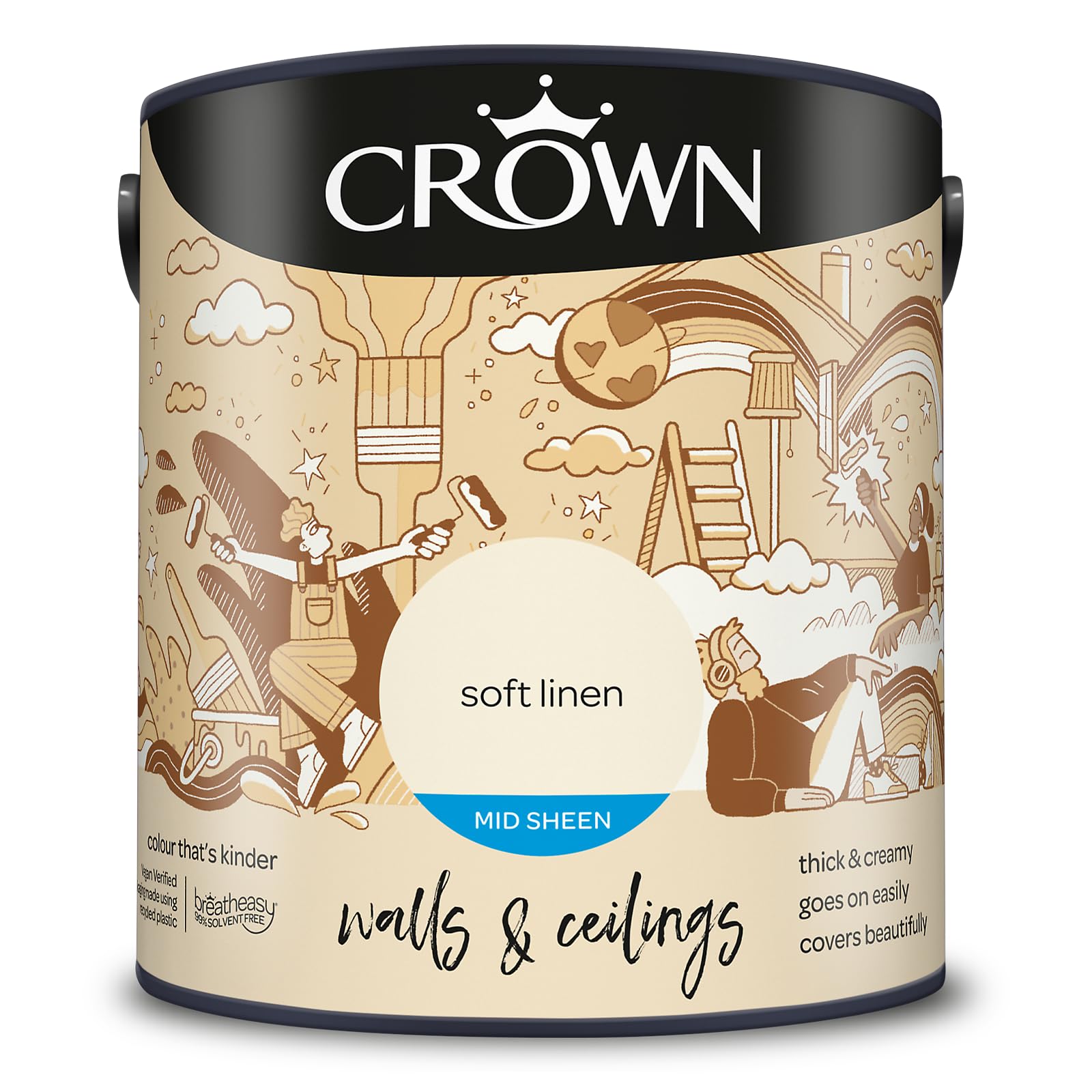Crown WALLS & CEILINGS Light Cream Kitchen & Bathroom Paint 2.5L