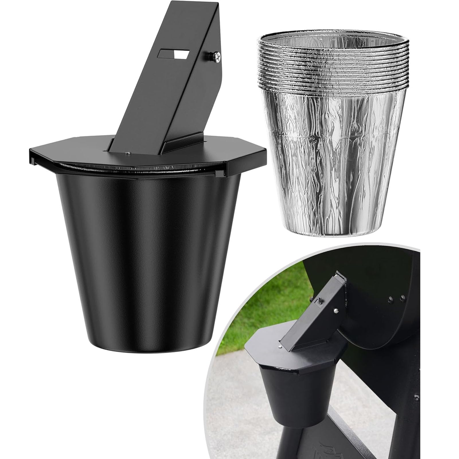 Pojemnik na Tłuszcz Wędzarniczy, Pojemnik Tłuszcz Ociekowy z pokrywką i 12 Wkładkami z Folii Aluminiowej, Wiadro Wędzarnicze na Pellet do Wędzarni Pellet Wiadra Ociekowe