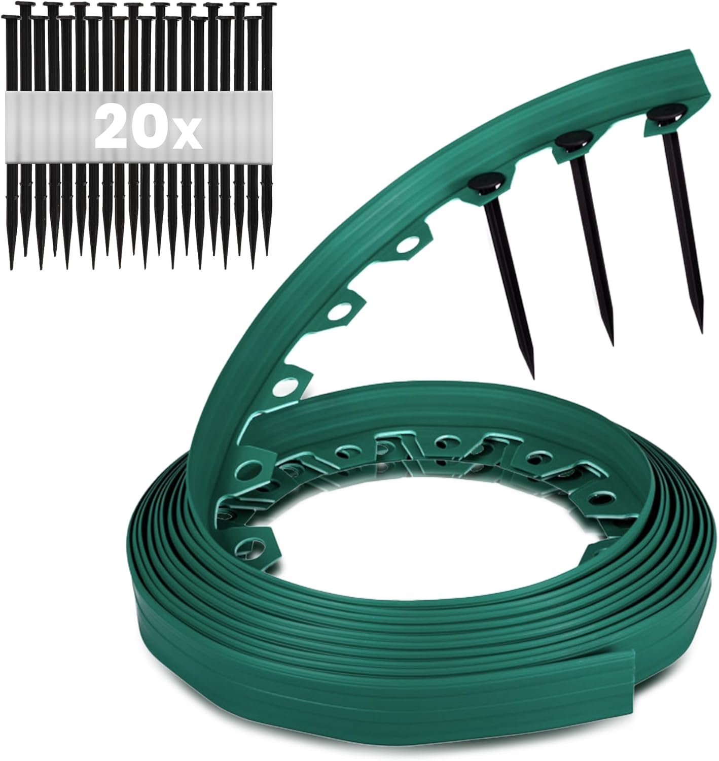 Lawn Edging 6cm high - 33ft long Light Brown Flexible Garden Edging Border with Easy Dig Installation & Reinforced Plastic Pegs, Ideal for Flowerbeds, Lawn, Grass, Pavement - Easy to Cut